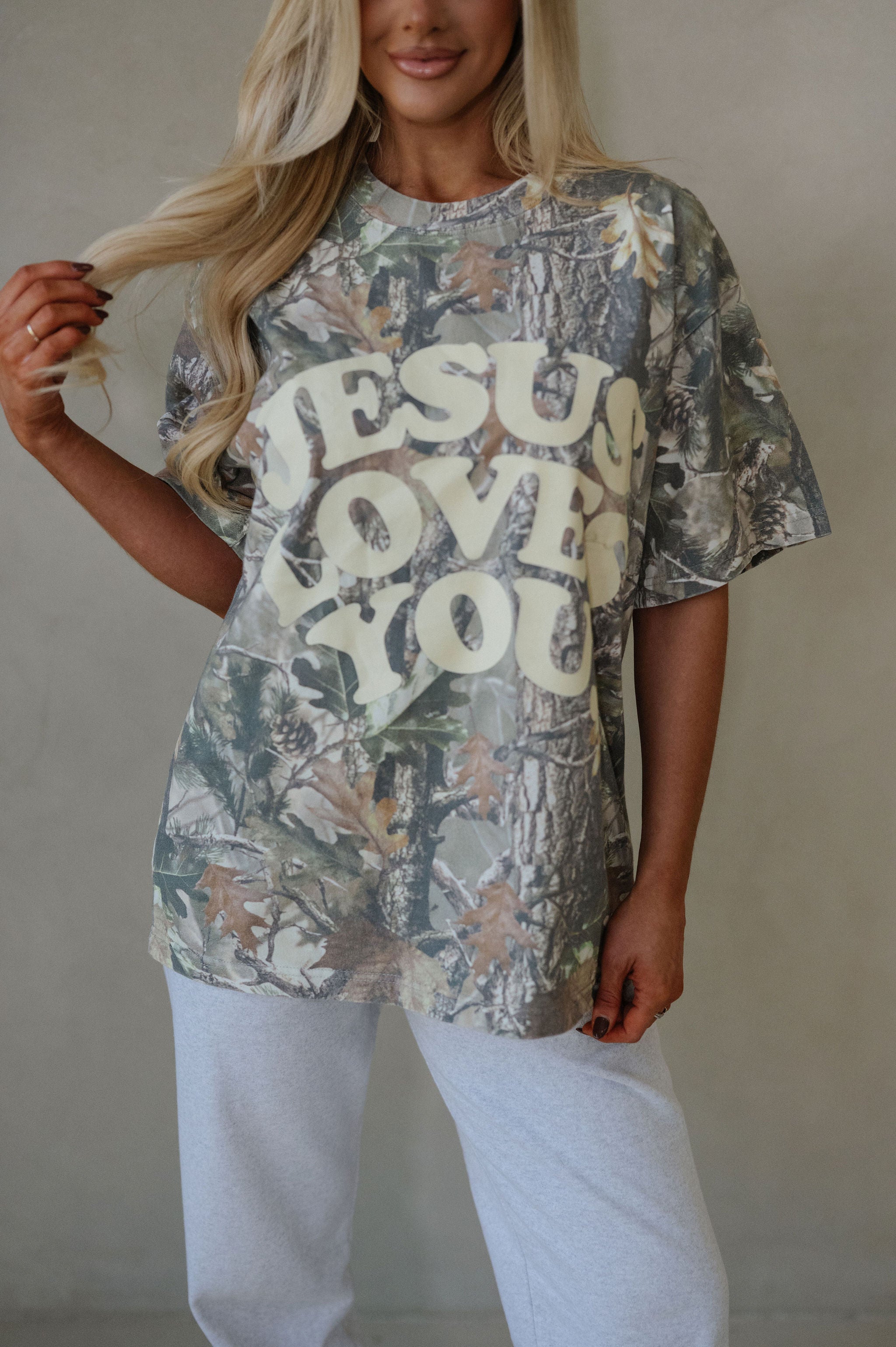 Jesus Loves You Oversized Tee-Camo