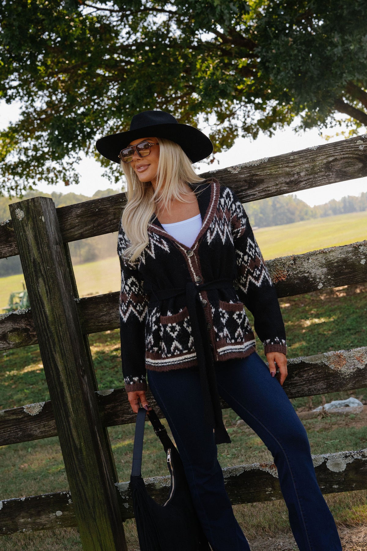 Alpine Tie Cardigan Sweater-Black Multi
