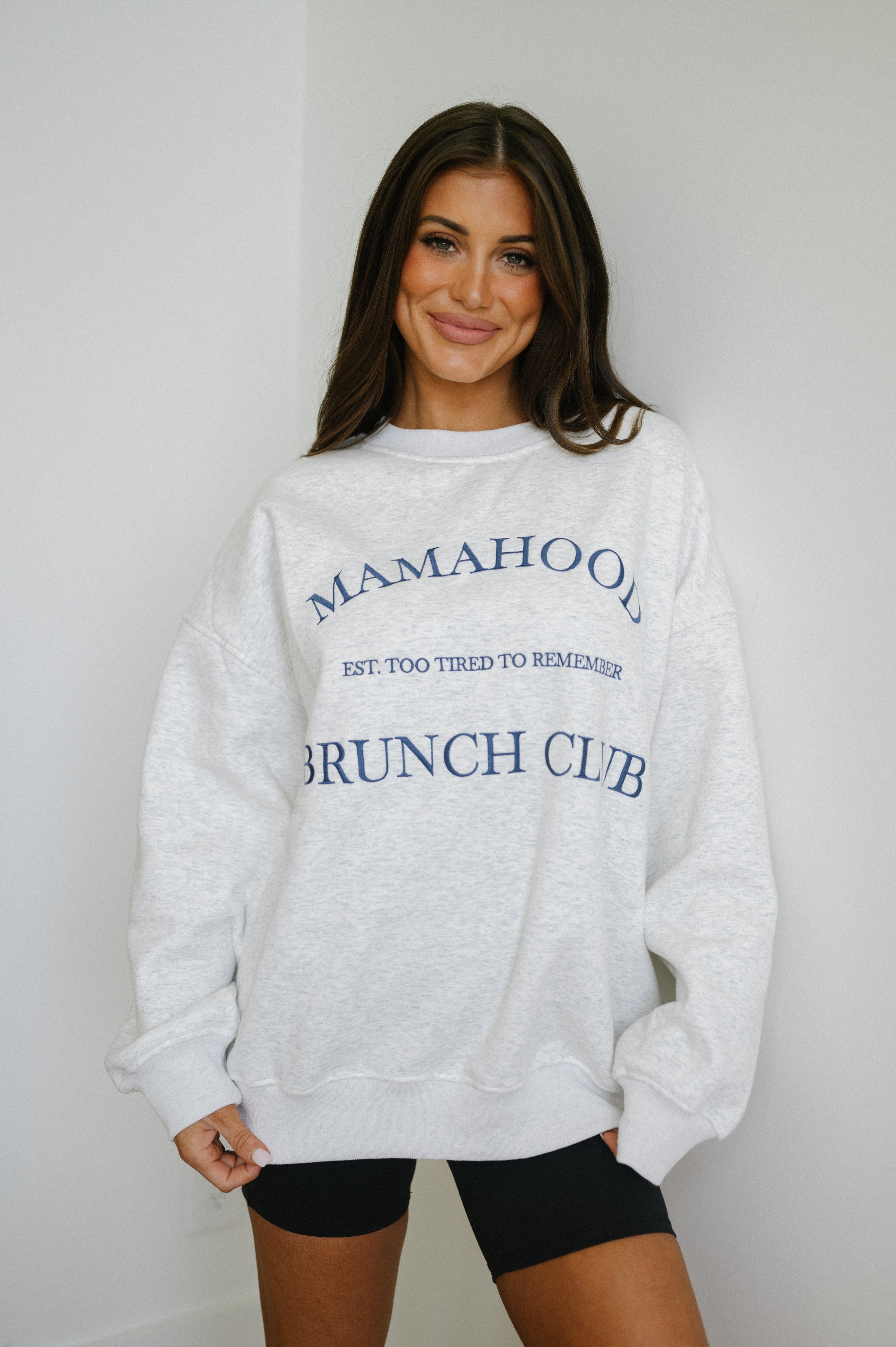 "Mamahood" Crew Neck-Heather Grey