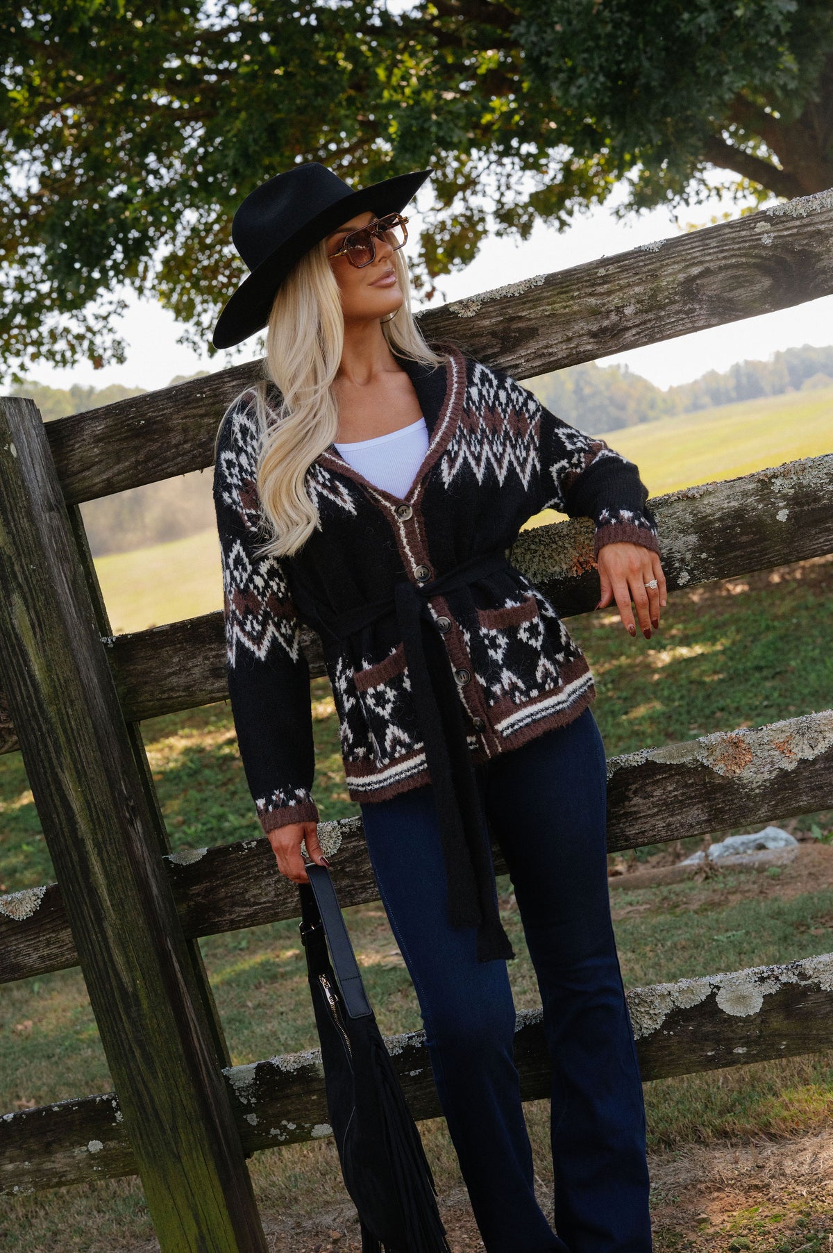 Alpine Tie Cardigan Sweater-Black Multi