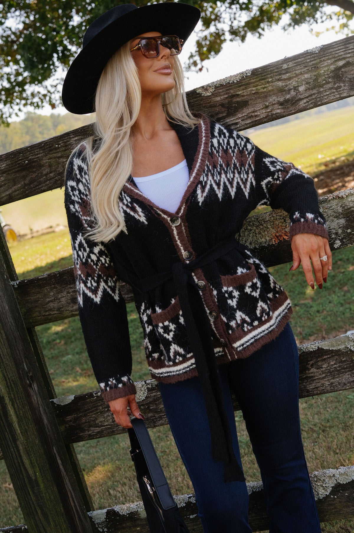 Alpine Tie Cardigan Sweater-Black Multi