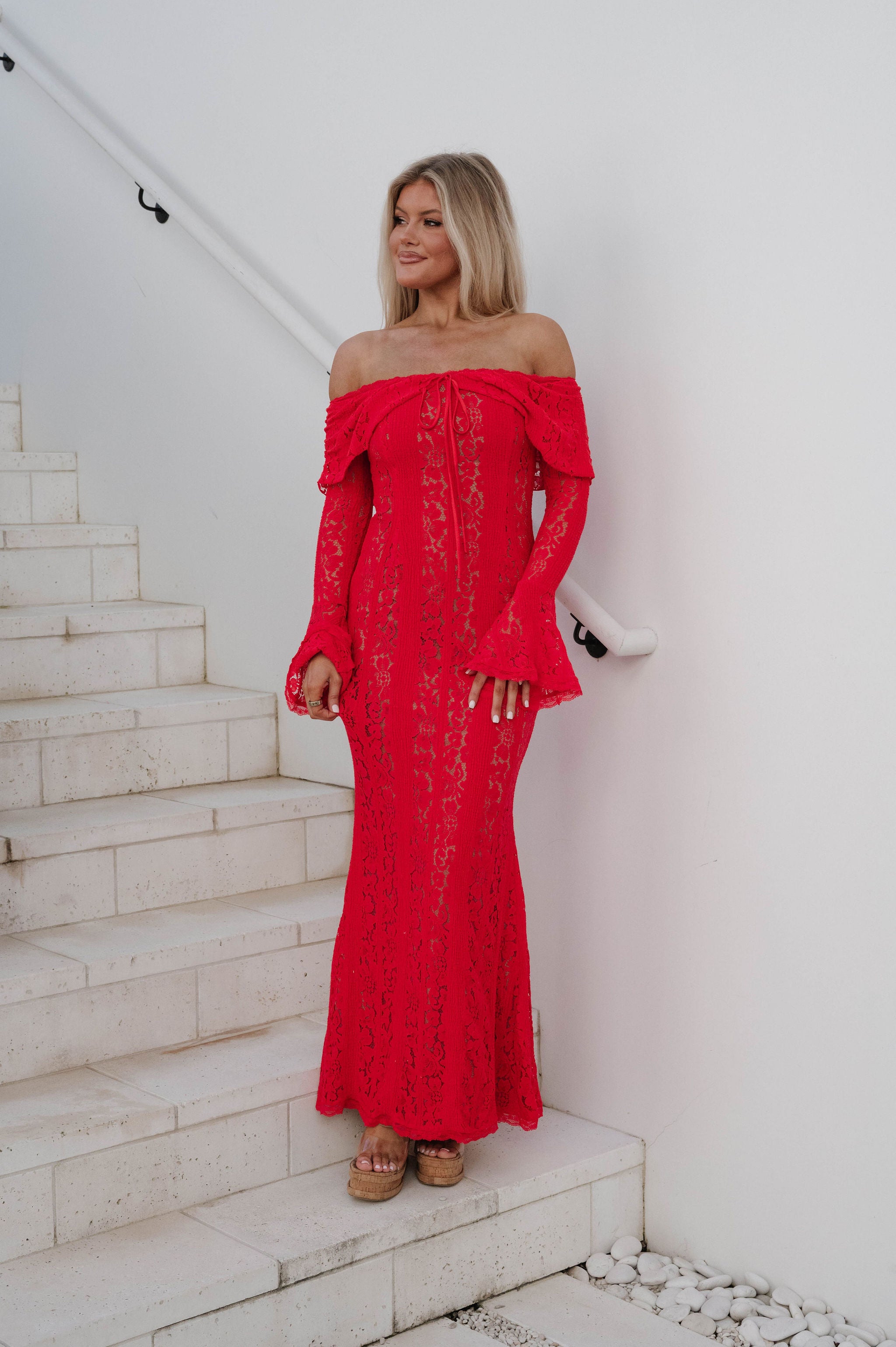 open lace back dress Ball Gown Lace Off-the-Shoulder Red Quinceanera Dress main image 0