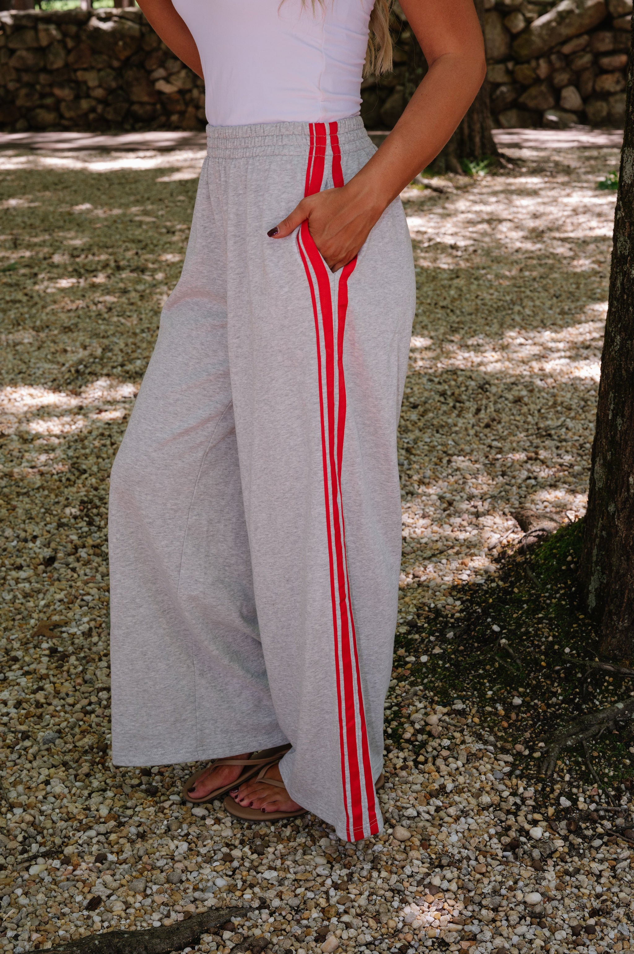 Janie Side Stripe Sweatpants-Grey