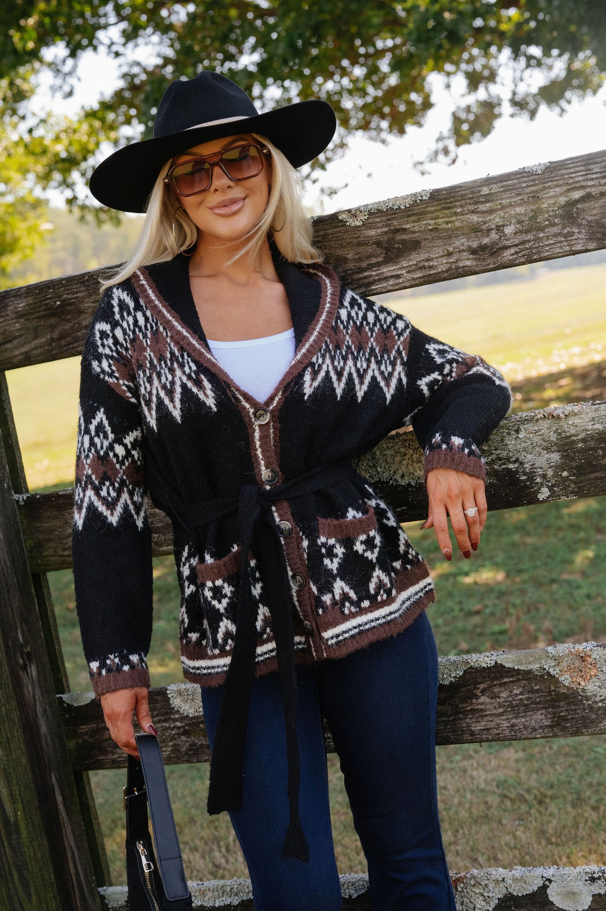 Alpine Tie Cardigan Sweater-Black Multi