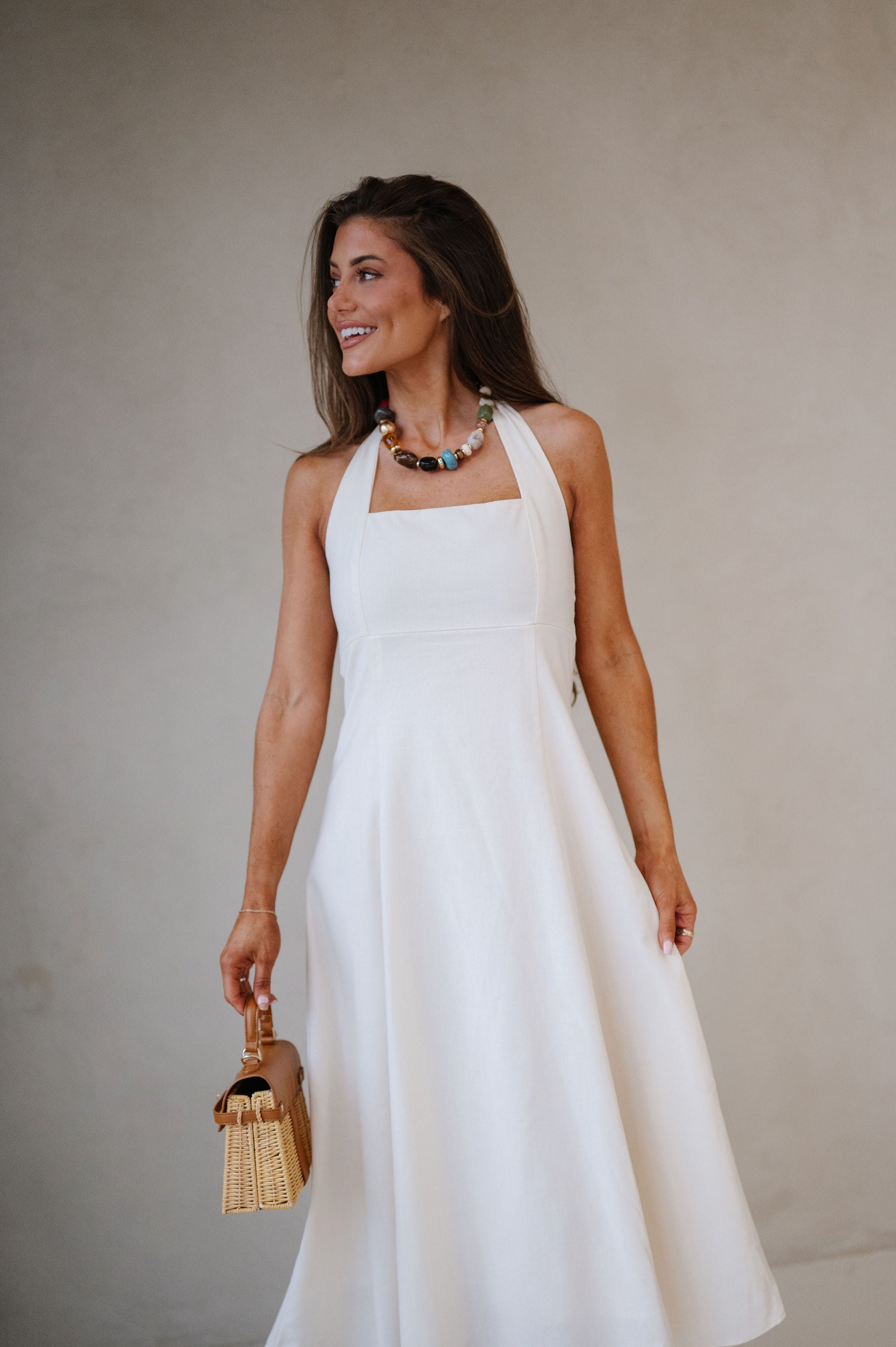 Jane Halter Midi Dress-Cream