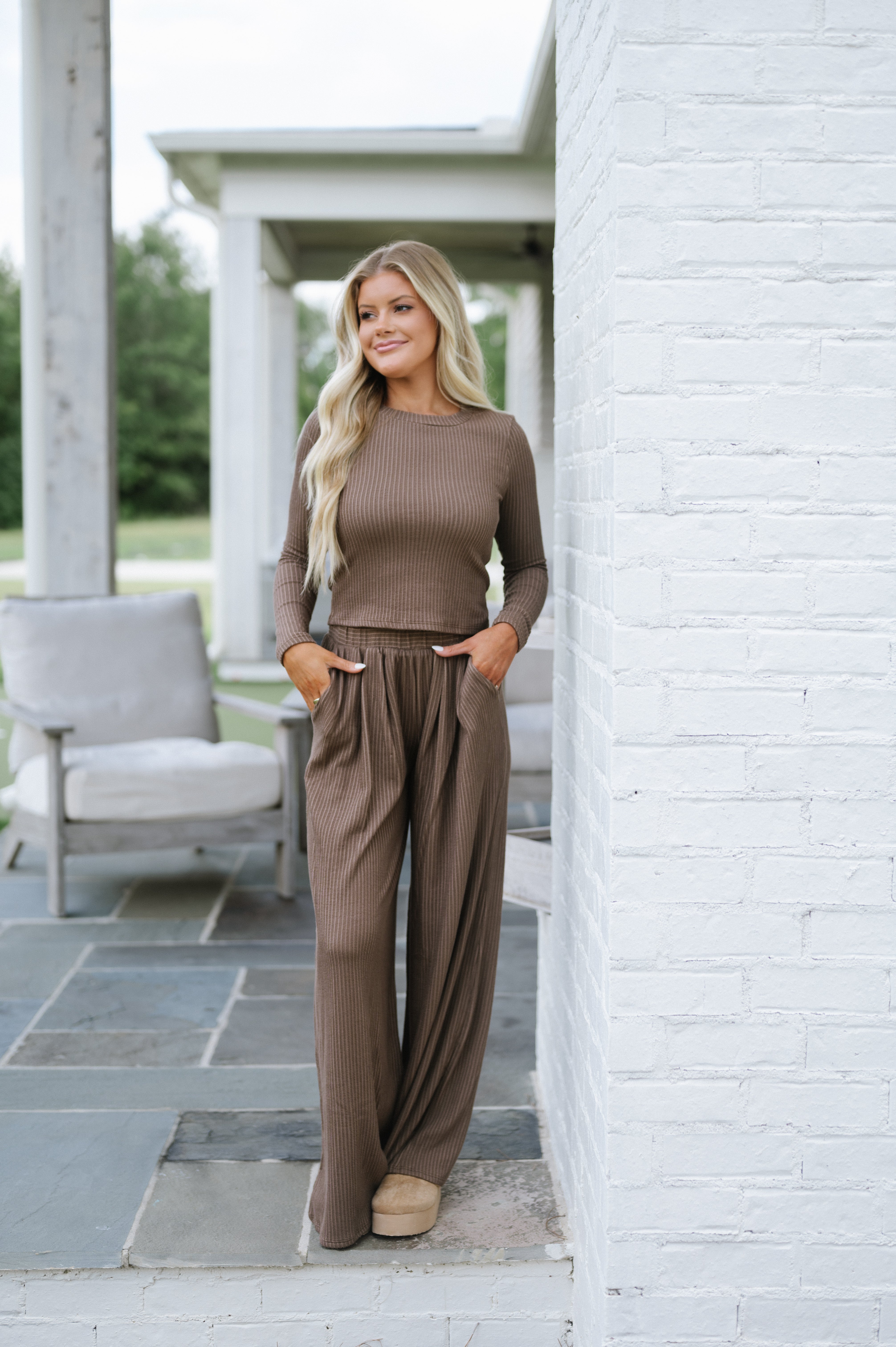 Quinn Wide Leg Pants Set-Coffee