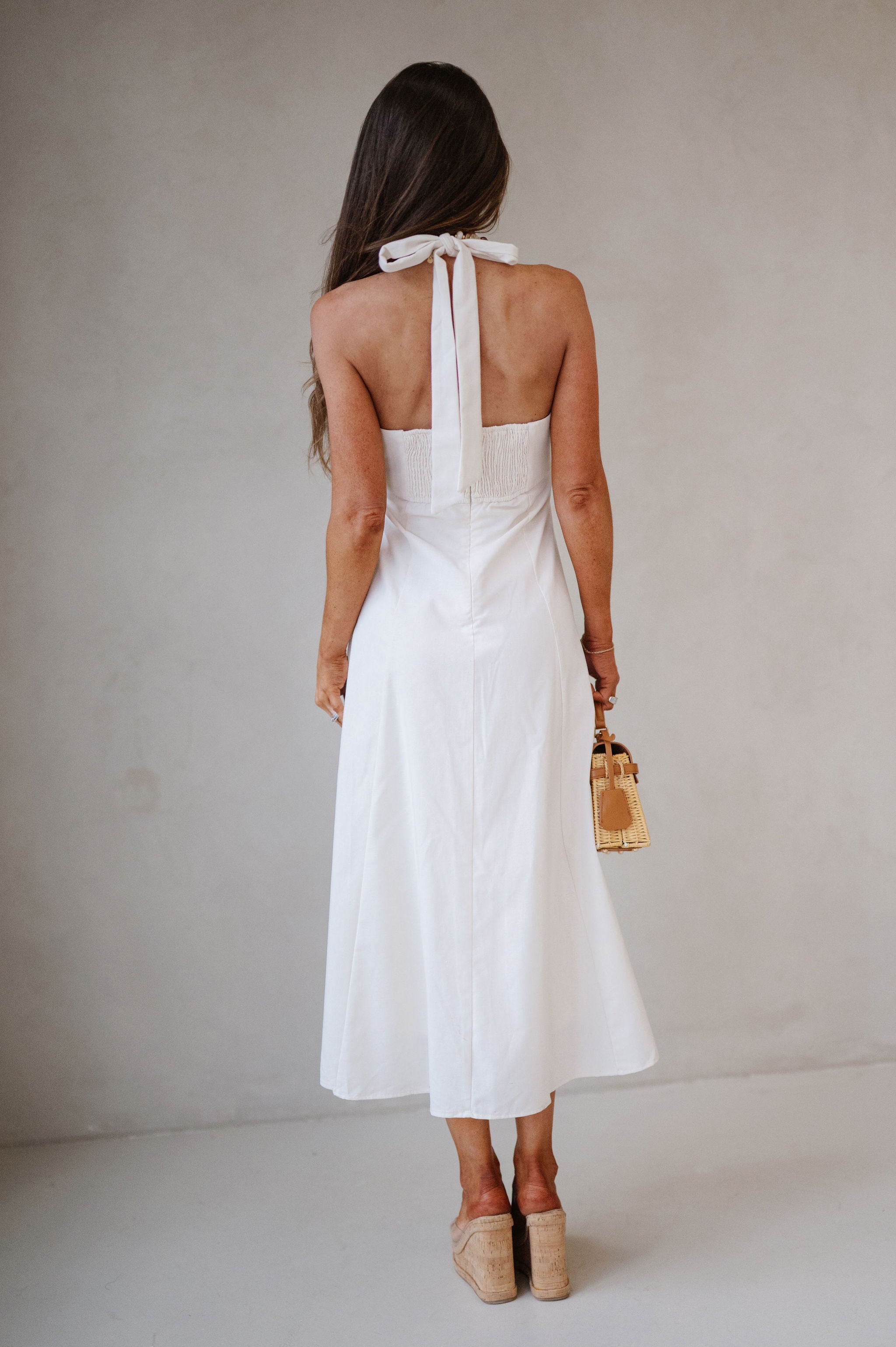 Jane Halter Midi Dress-Cream