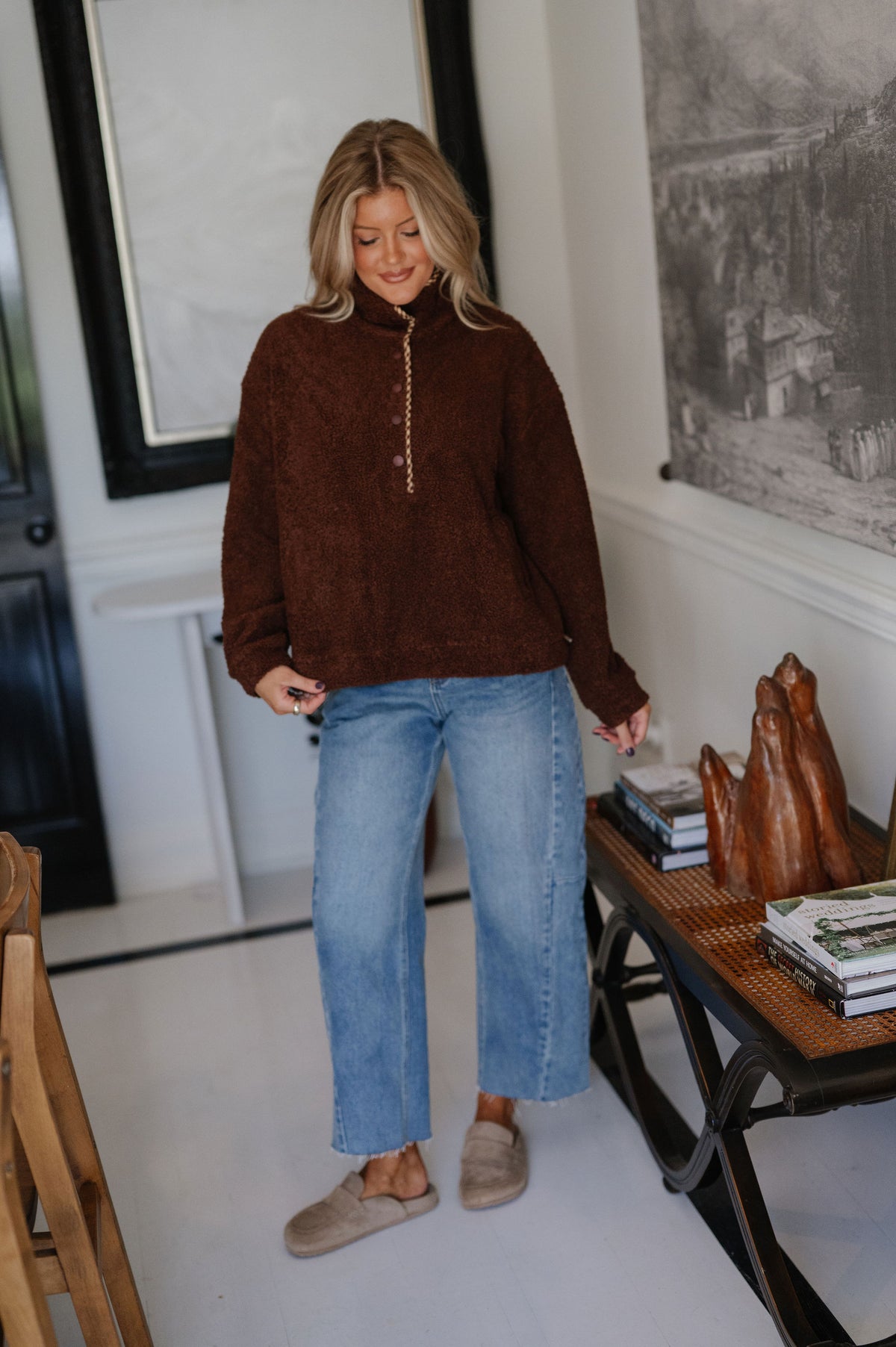 Madison Sherpa Pullover-Dark Brown