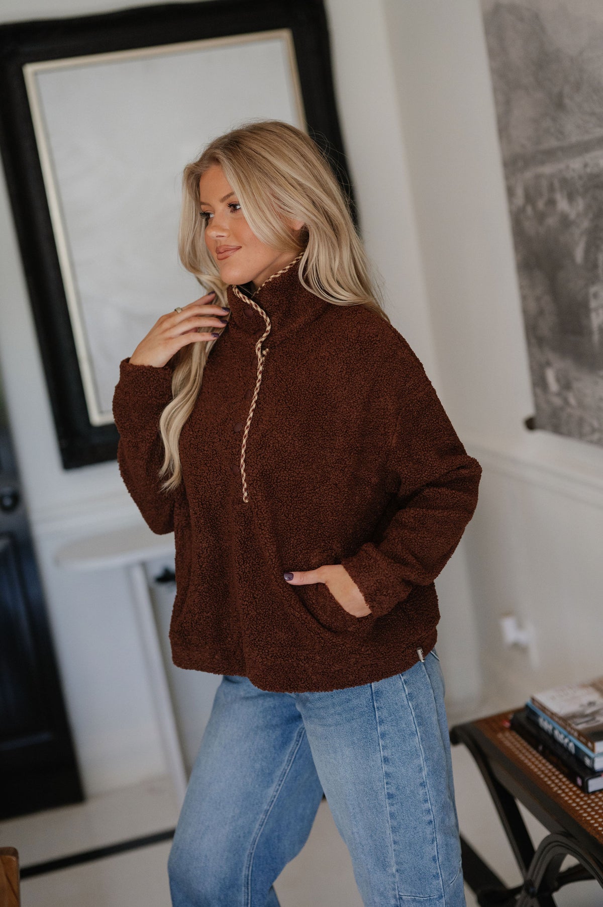 Madison Sherpa Pullover-Dark Brown