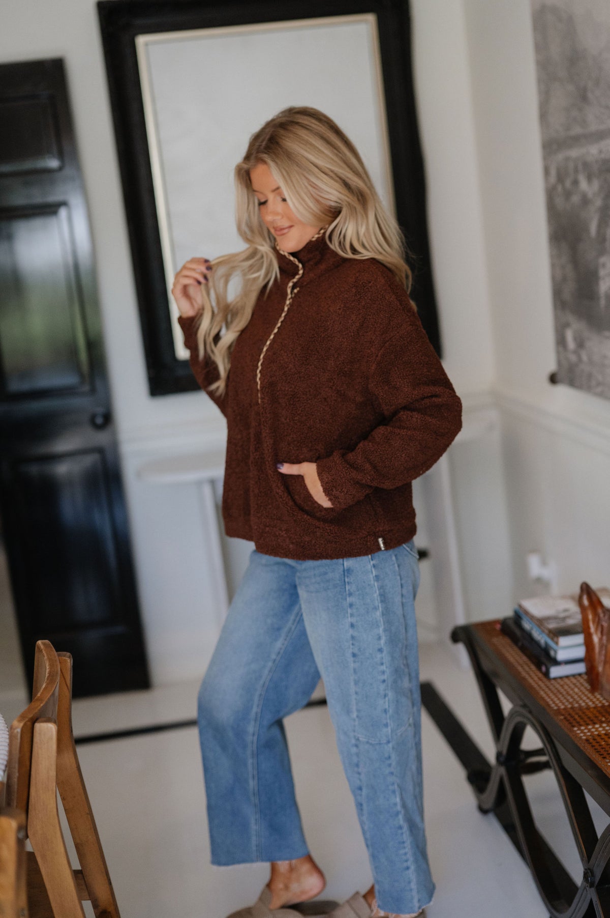 Madison Sherpa Pullover-Dark Brown