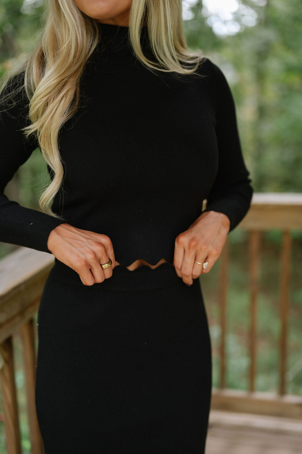 Wave Knit Skirt Set-Black