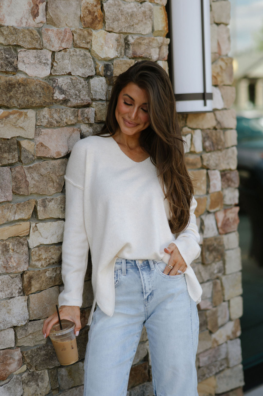 Geneva V Neck Sweater- Cream