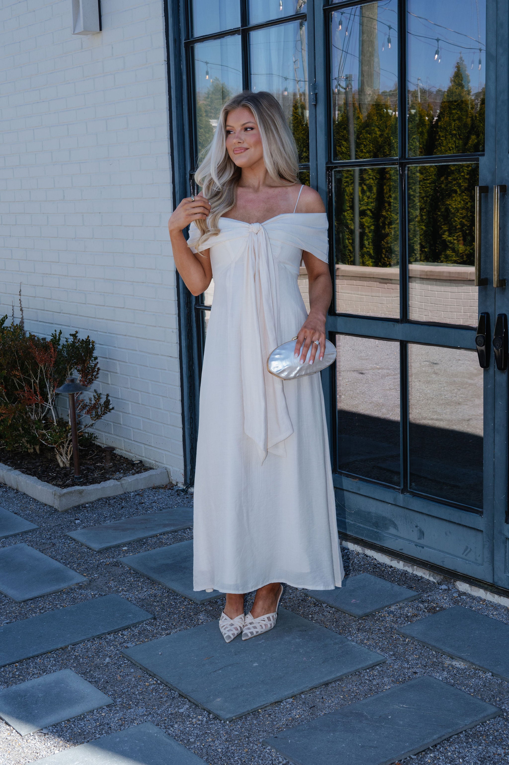 Lana Bow Dress-Cream