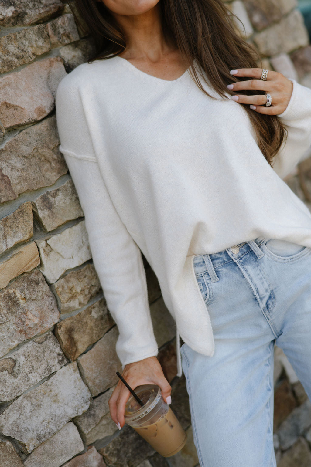 Geneva V Neck Sweater- Cream