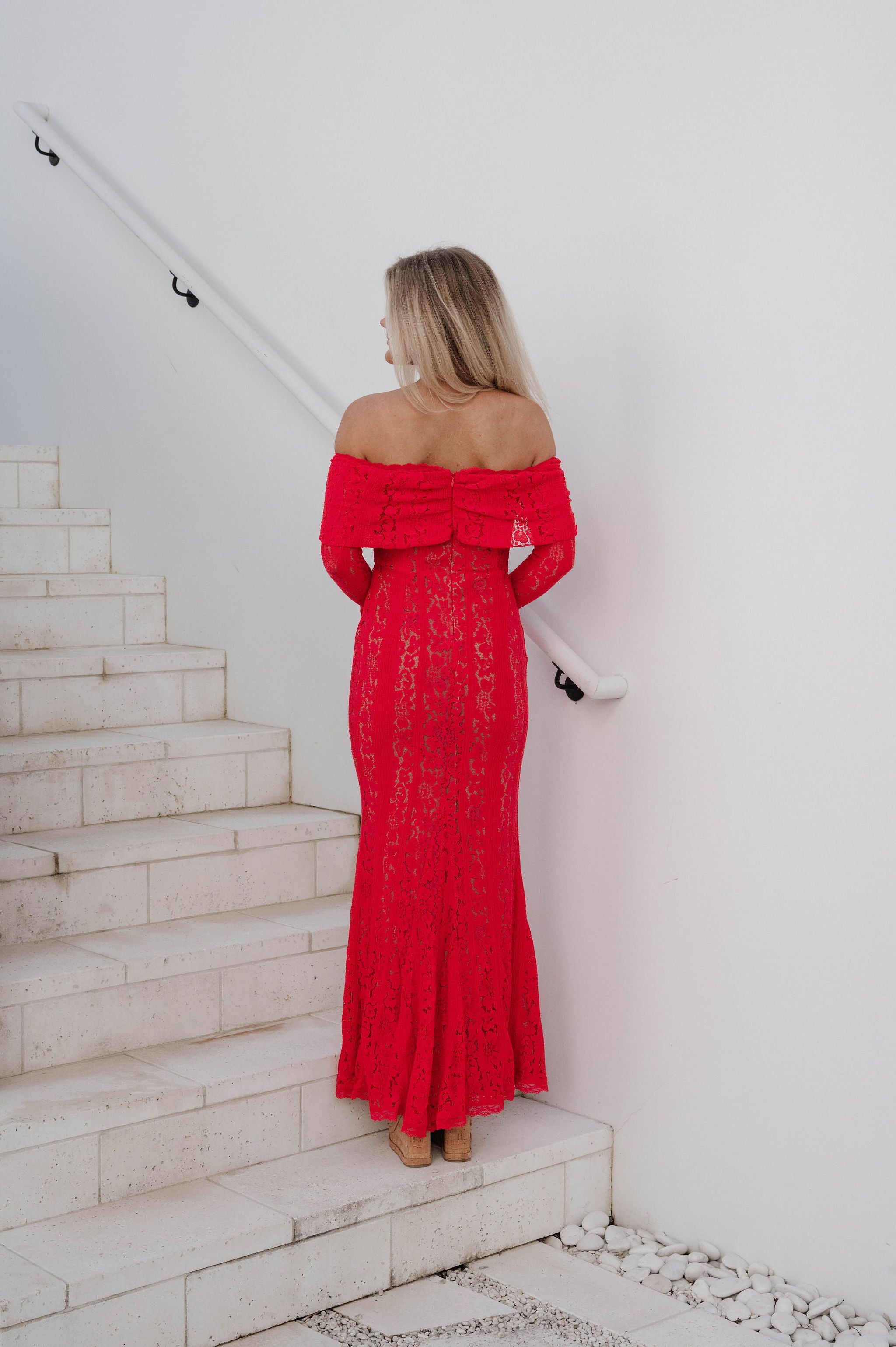 Della Lace Maxi Dress-Red/Nude