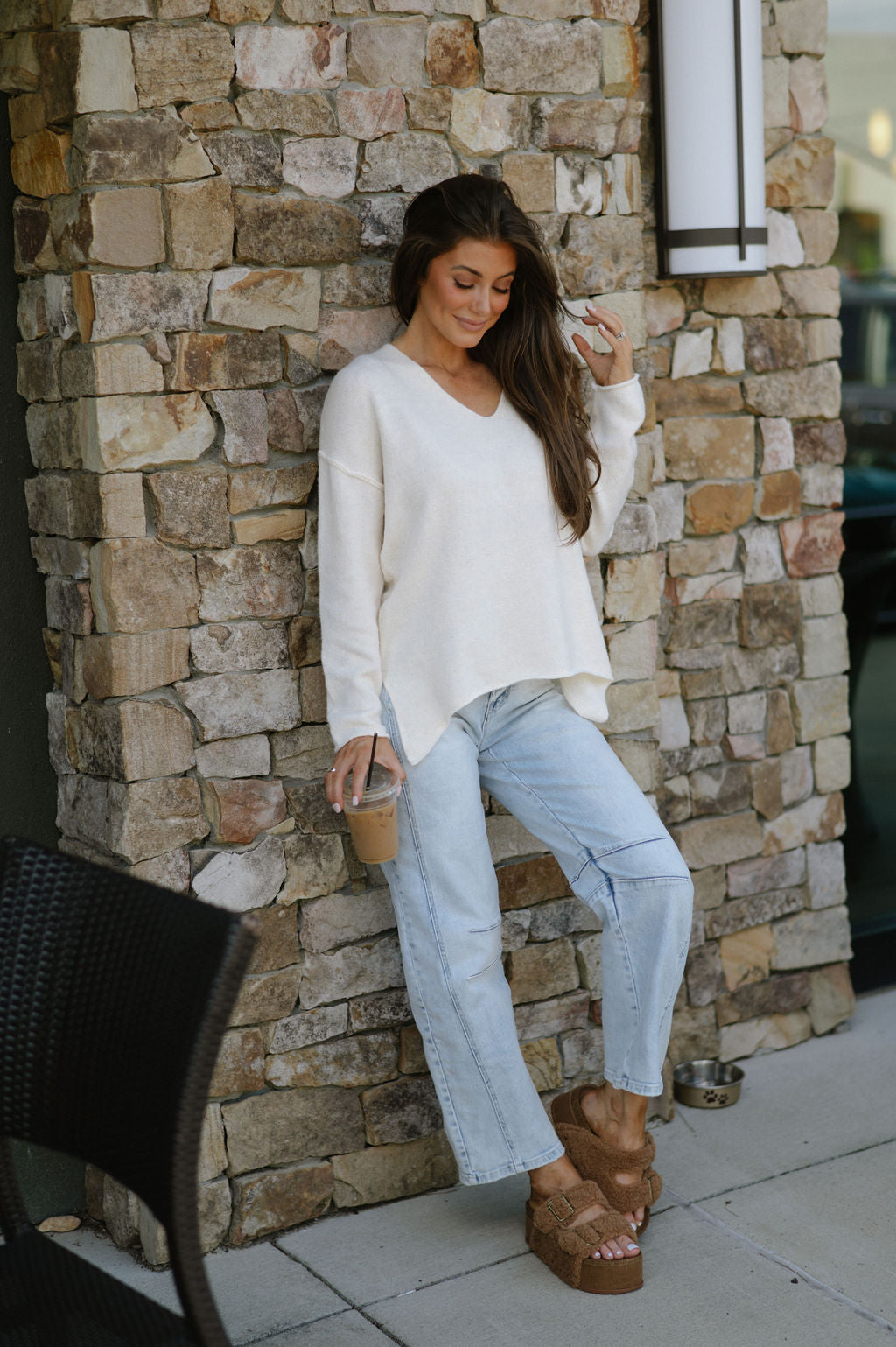 Geneva V Neck Sweater- Cream