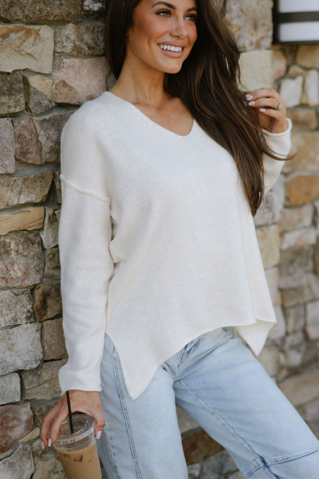 Geneva V Neck Sweater- Cream