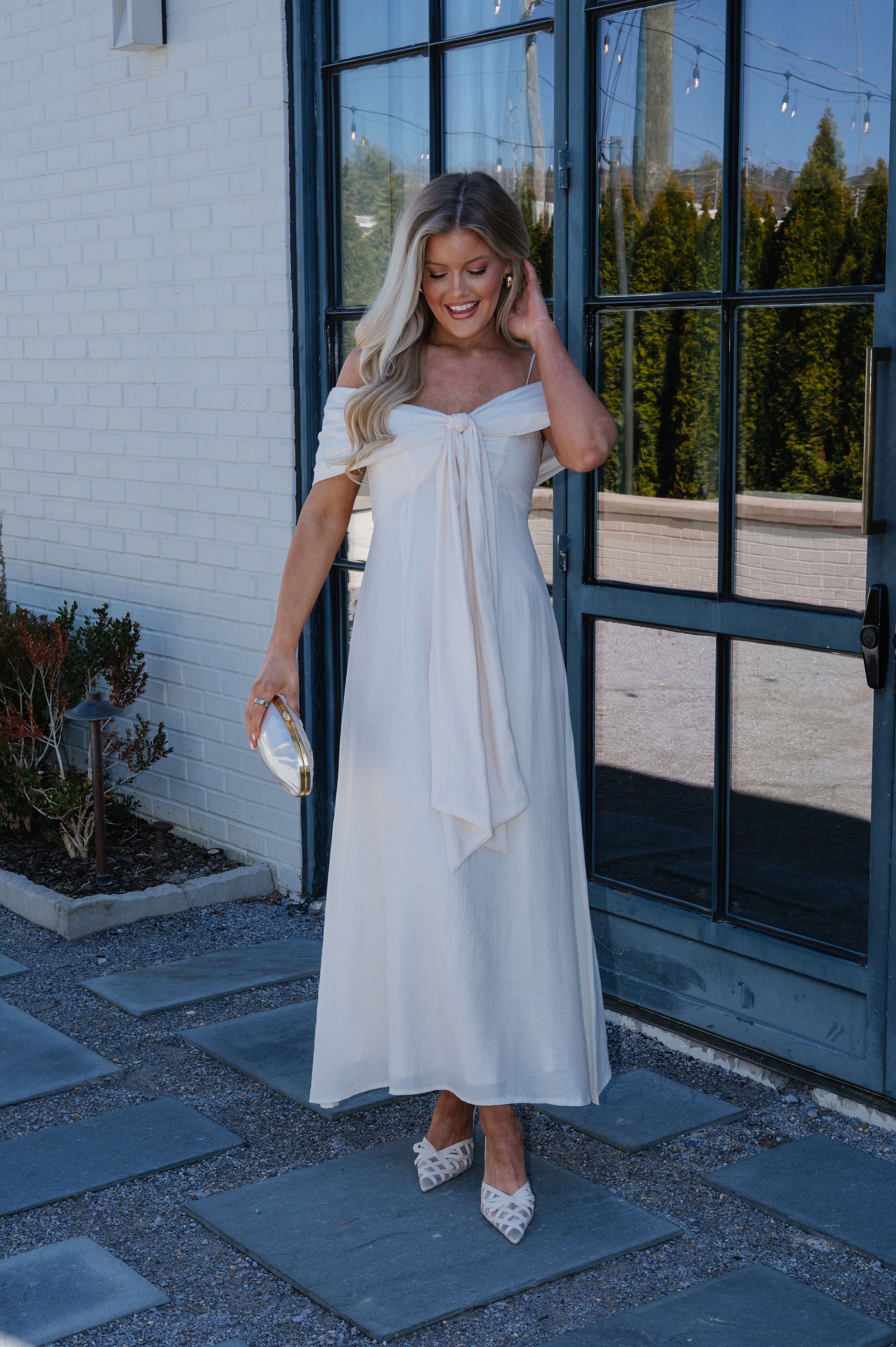 Lana Bow Dress-Cream