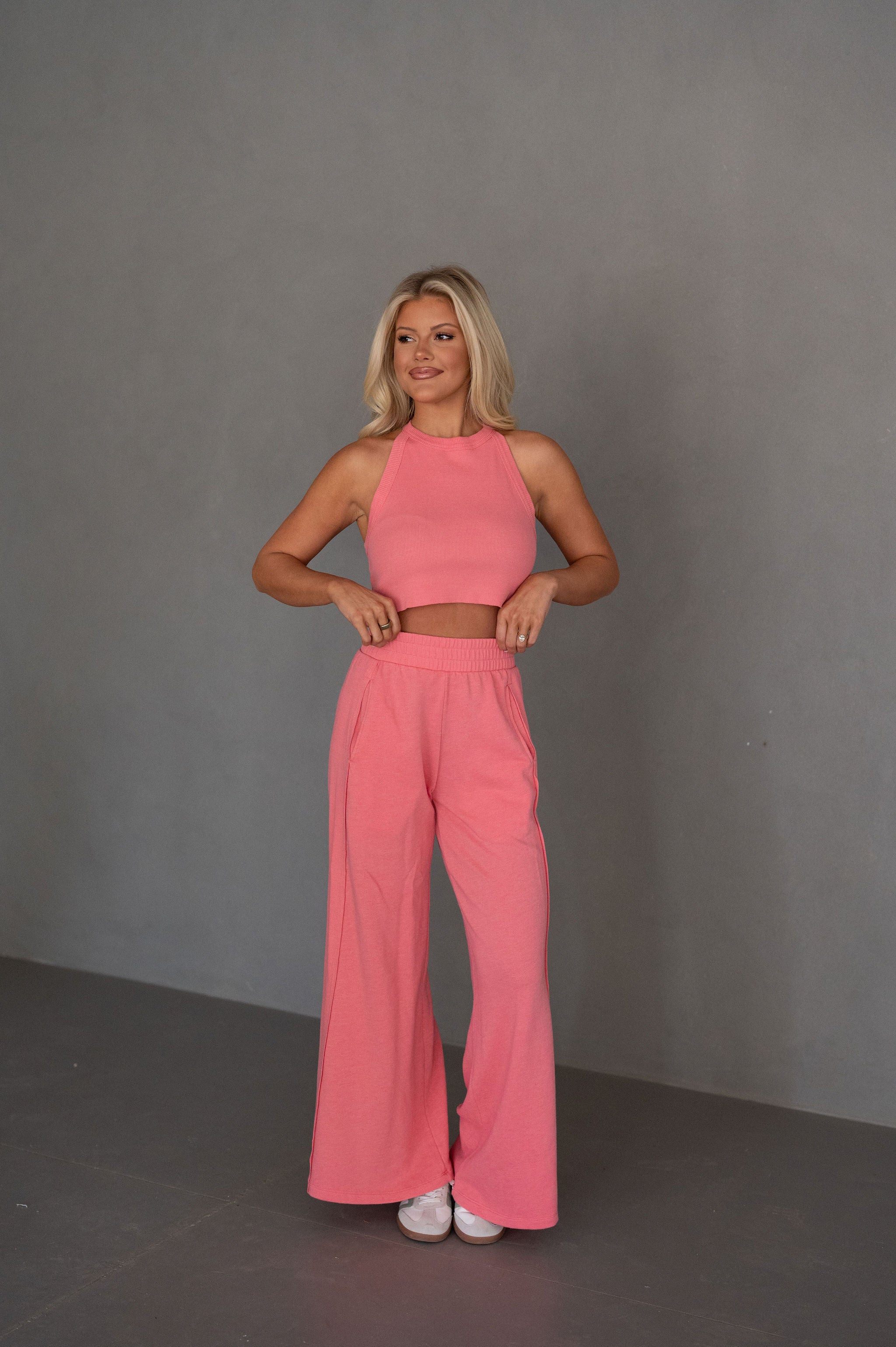 Mineral Washed Pants Set- Coral Pink