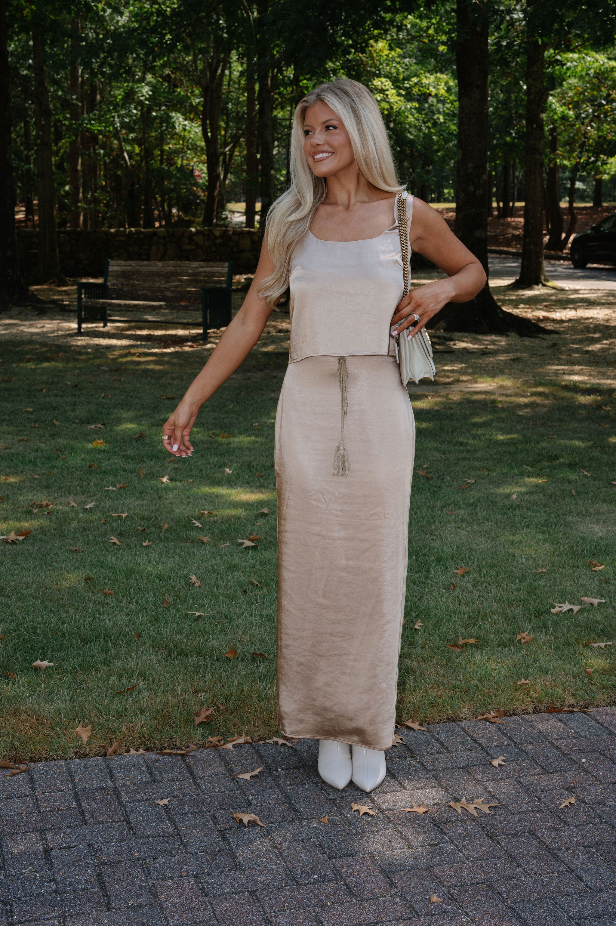 Satin Maxi Skirt Set-Bronze