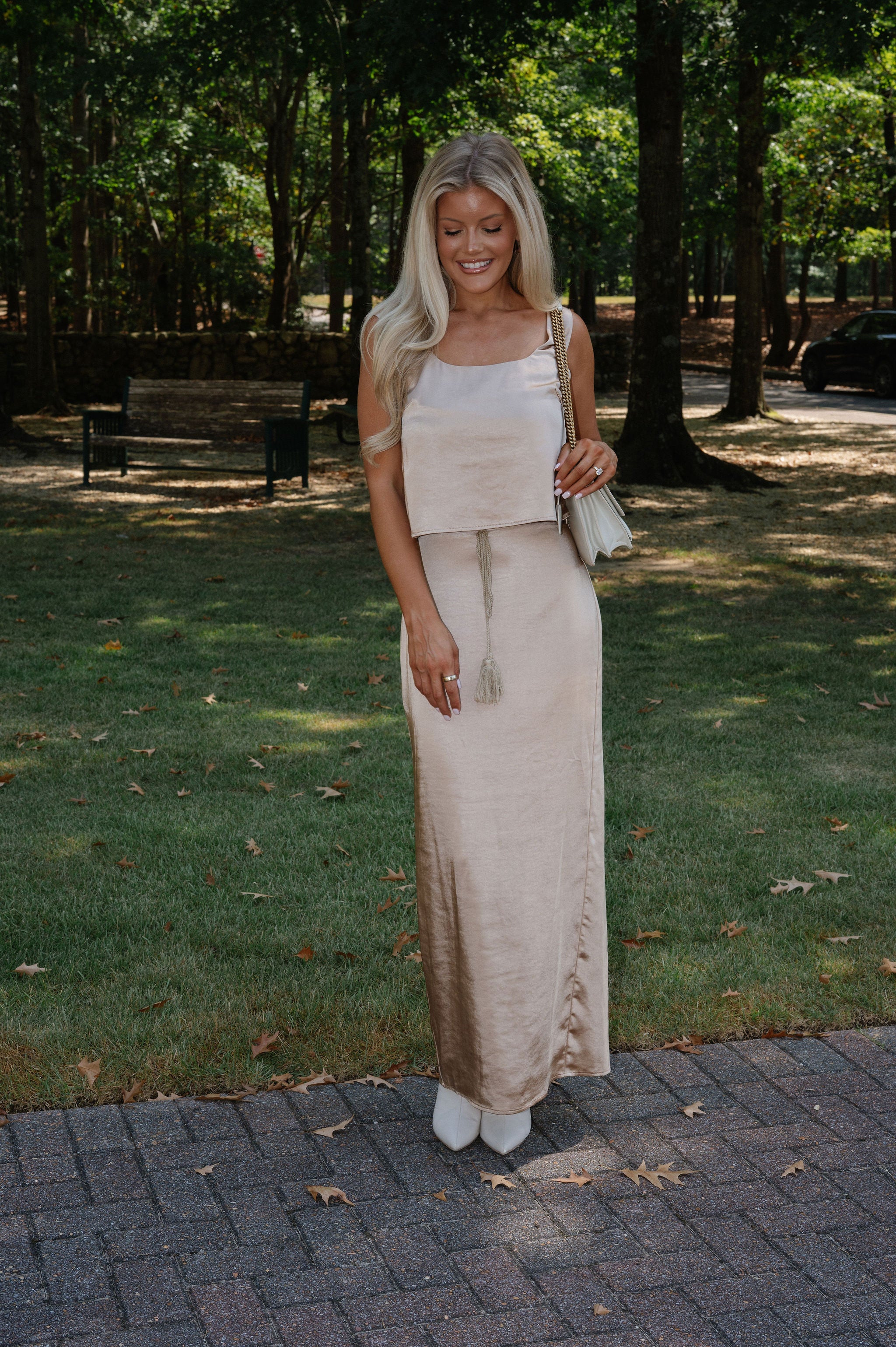 Satin Maxi Skirt Set-Bronze