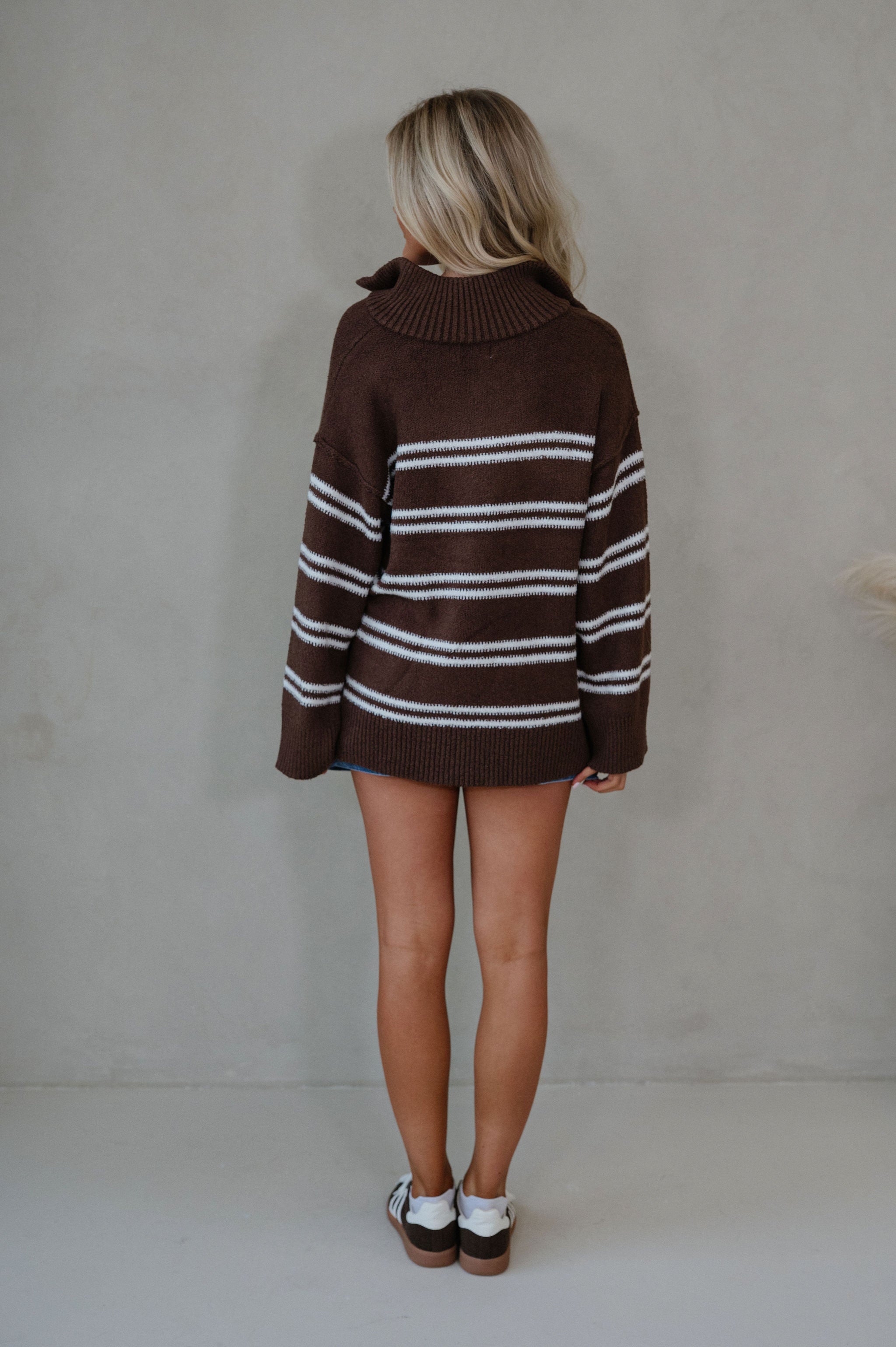 Ryder Textured Quarter Zip Sweater-Chocolate