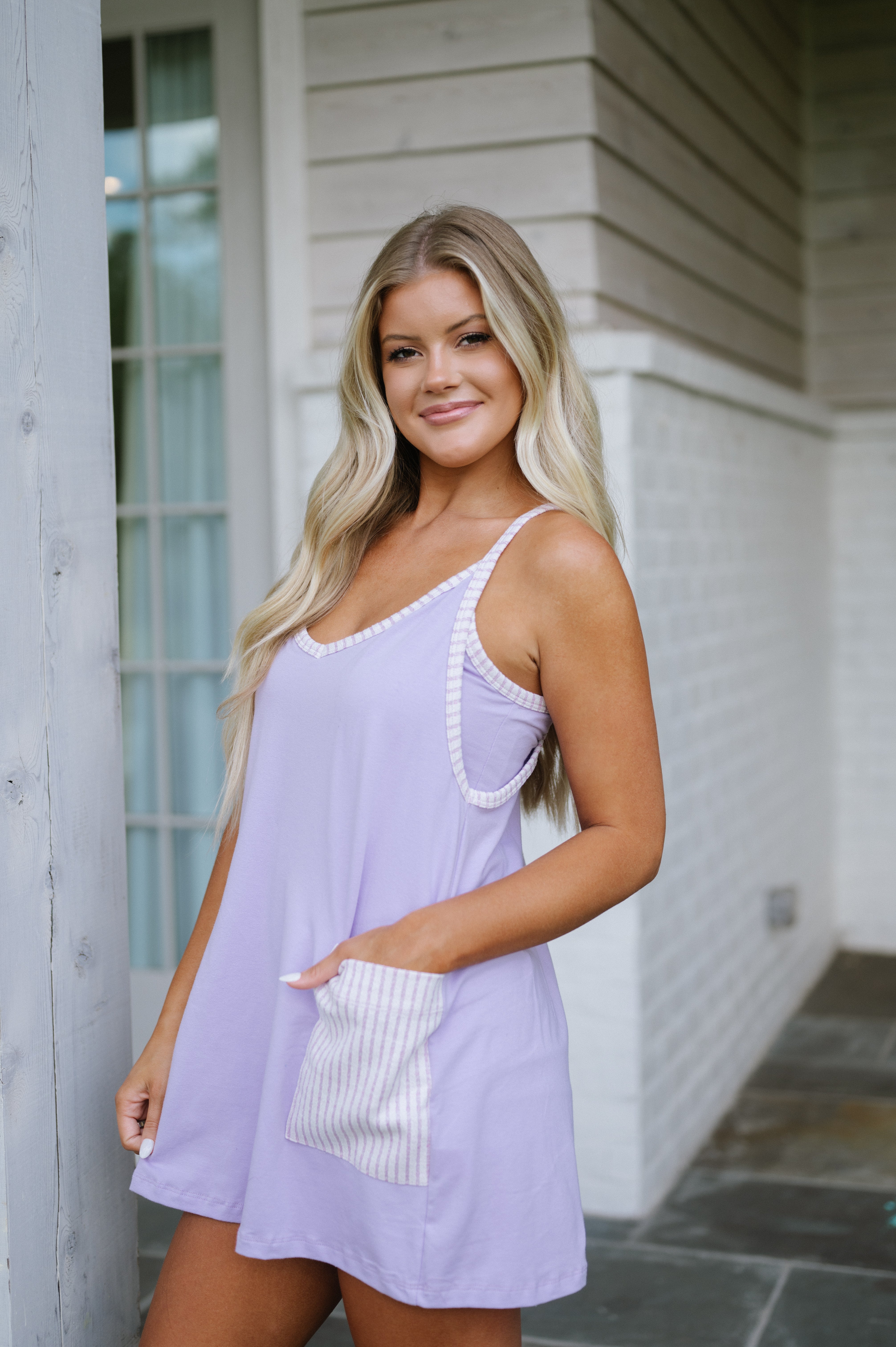 Alissa Pocketed Mini Dress- Lavender