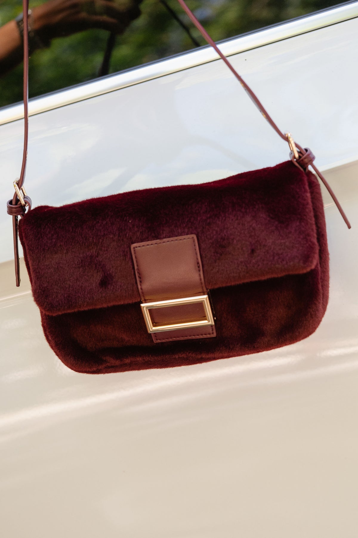 Beverly Faux Fur Crossbody-Burgundy