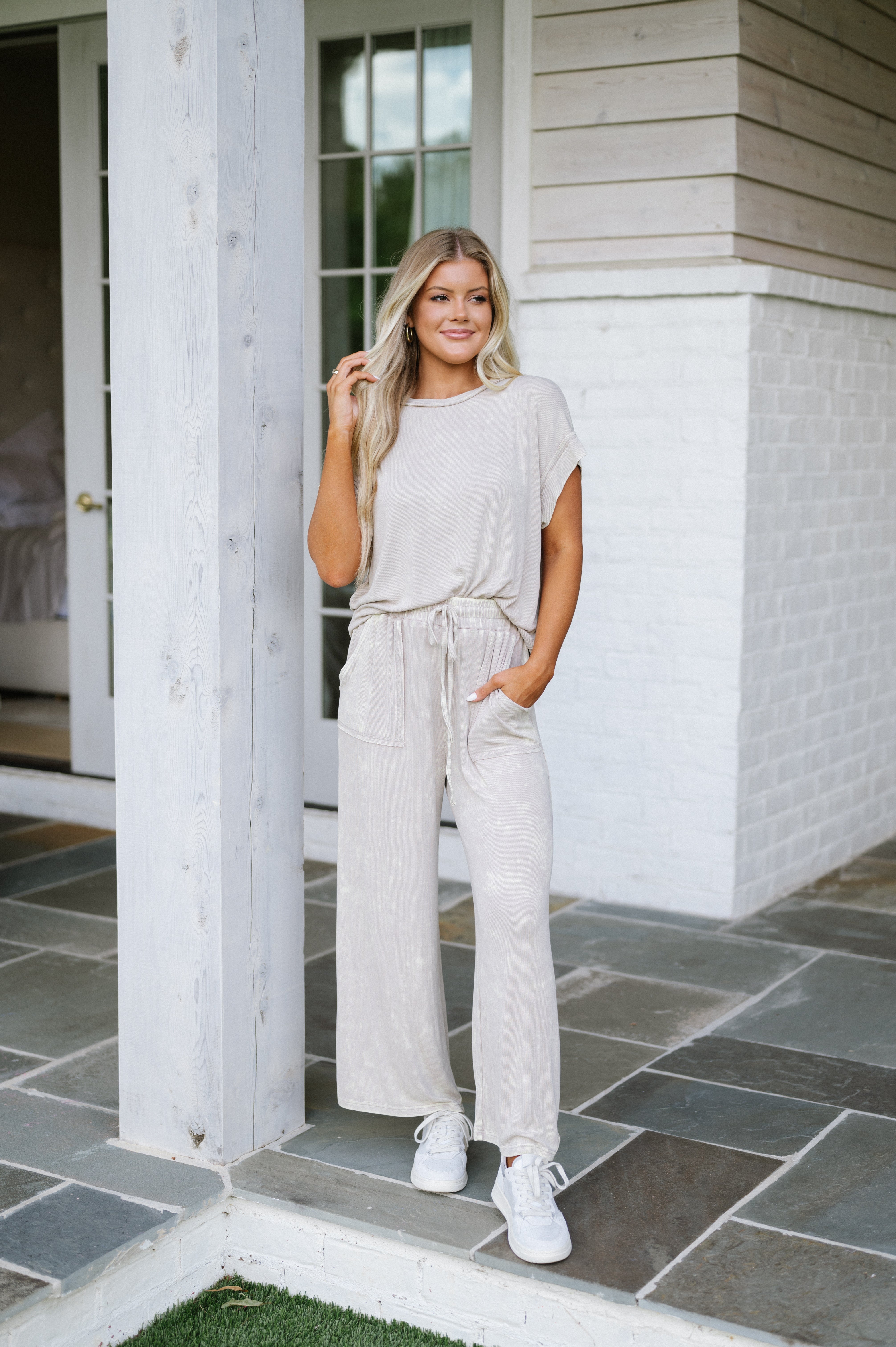 Olivia Ribbed Pants Set-Taupe