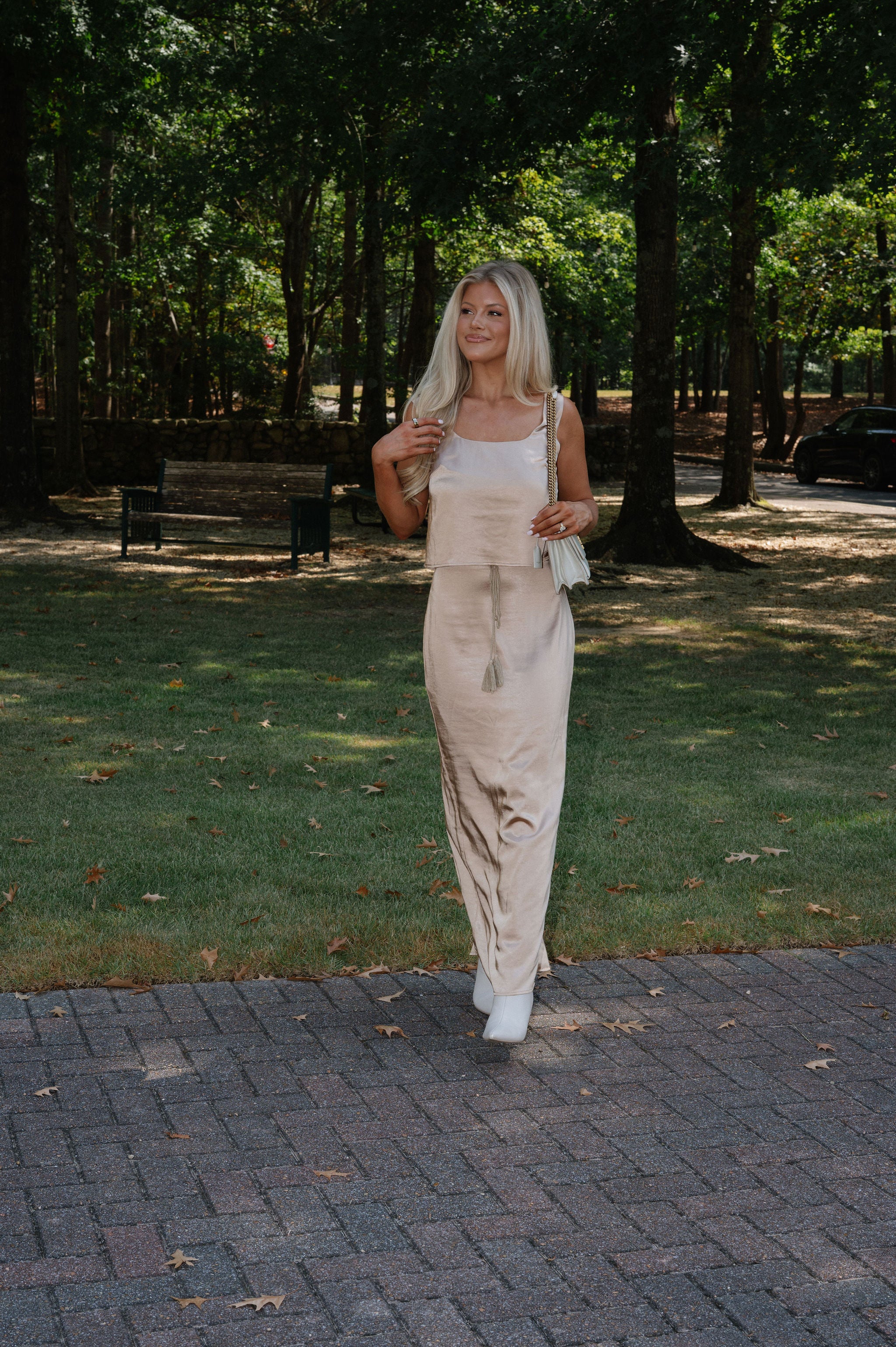 Satin Maxi Skirt Set-Bronze