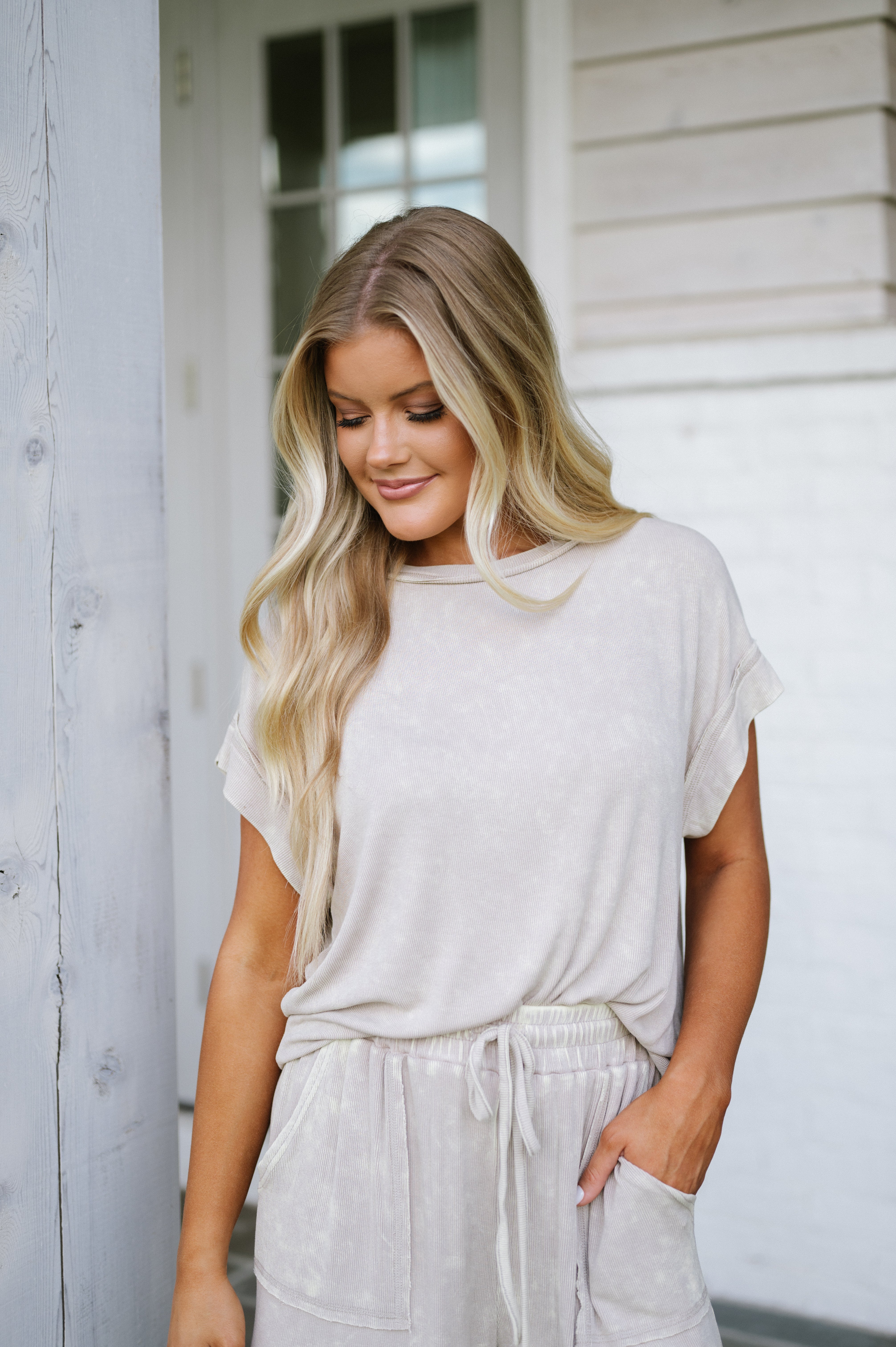 Olivia Ribbed Pants Set-Taupe