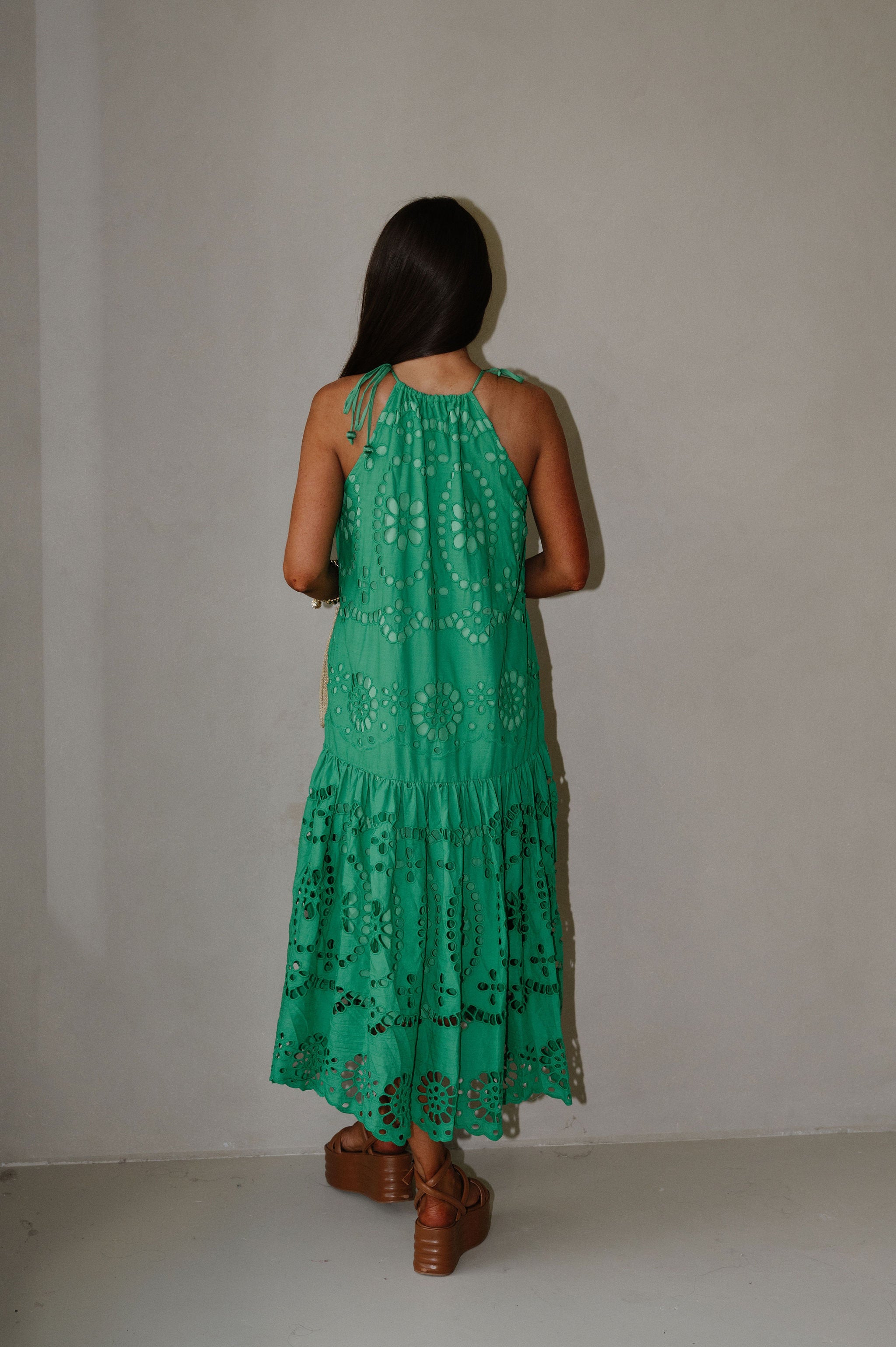 Elegant Eyelet Maxi Dress-Kelly Green