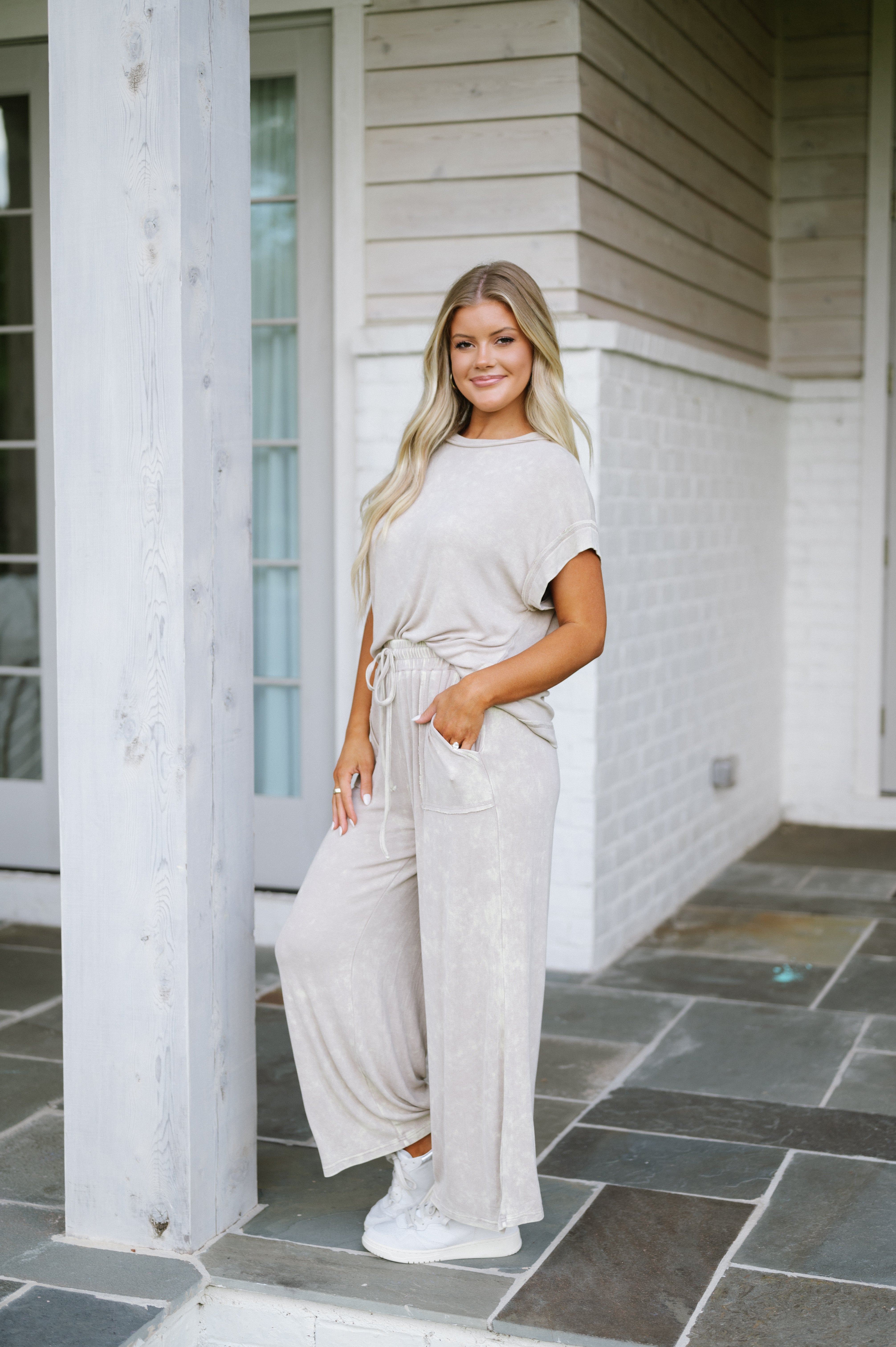 Olivia Ribbed Pants Set-Taupe