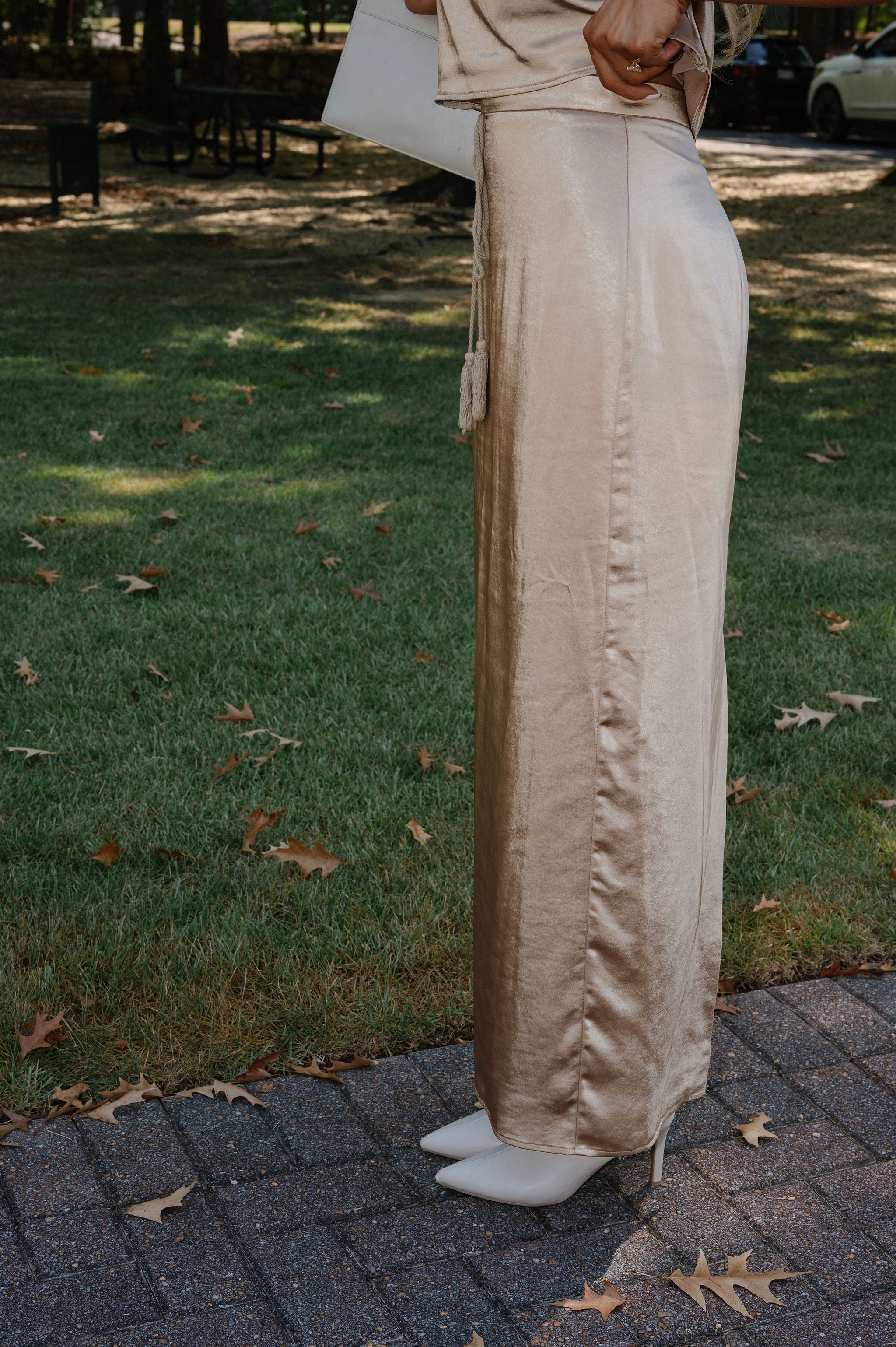 Satin Maxi Skirt Set-Bronze
