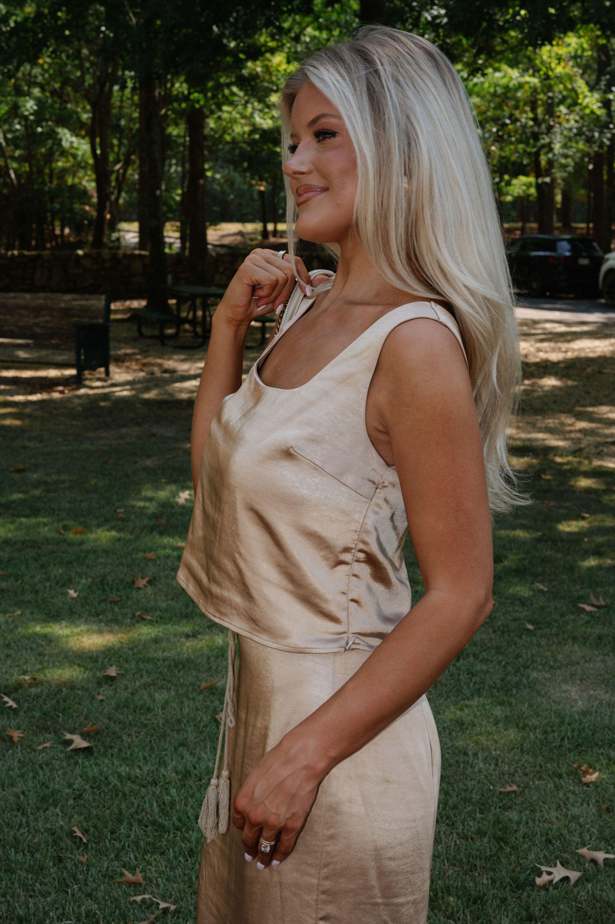 Satin Maxi Skirt Set-Bronze