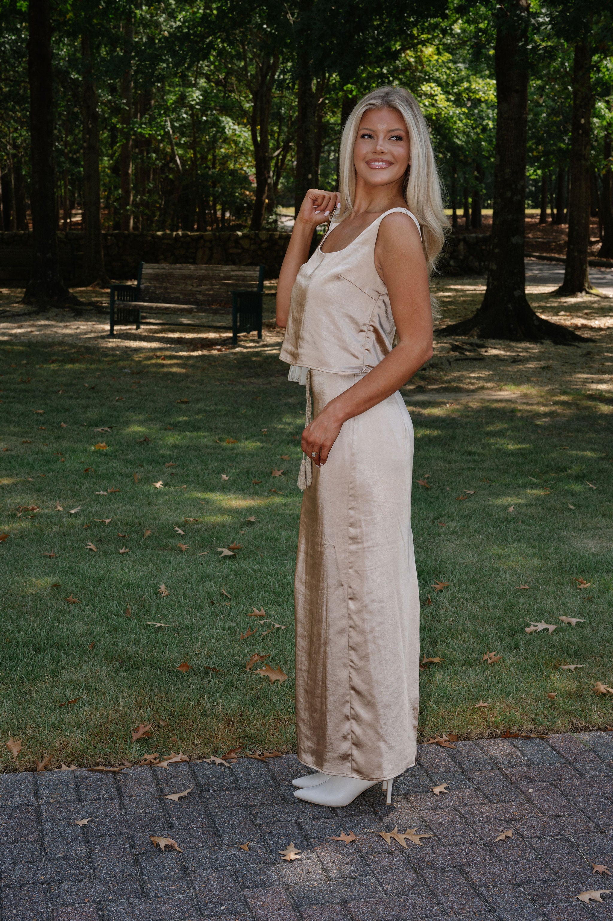 Satin Maxi Skirt Set-Bronze