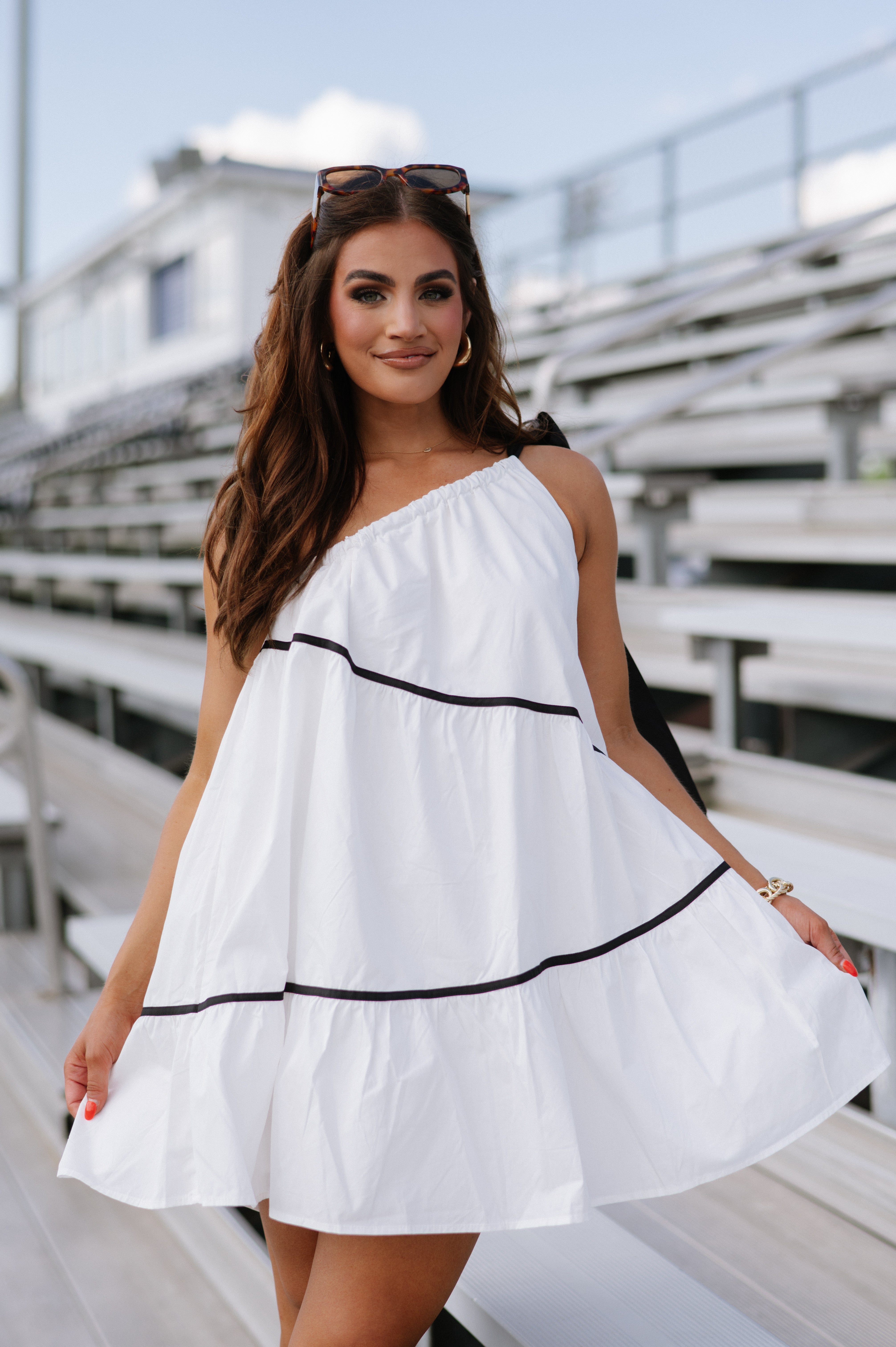 One Shoulder Bow Tie Mini Dress-Off White