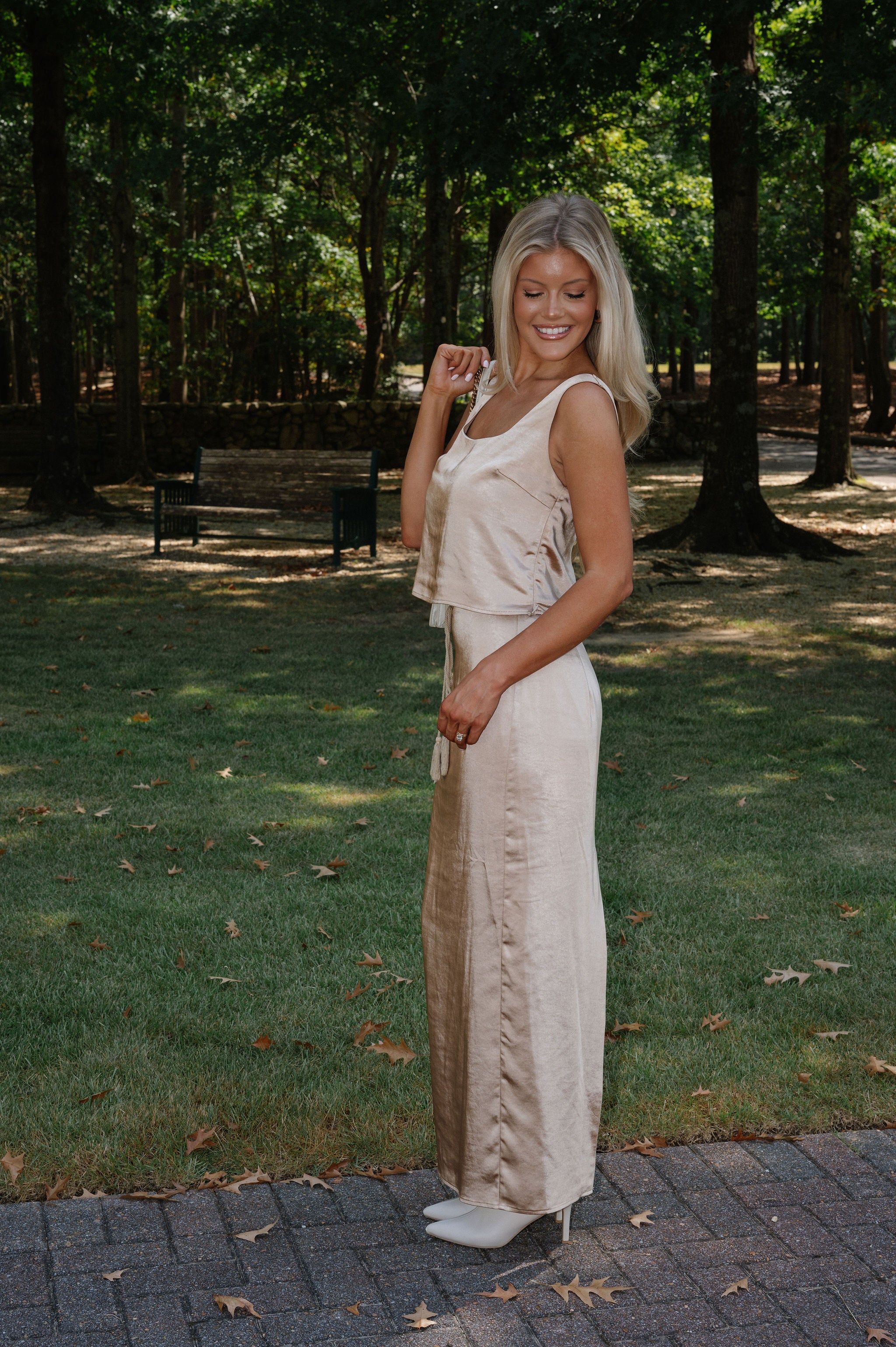 Satin Maxi Skirt Set-Bronze