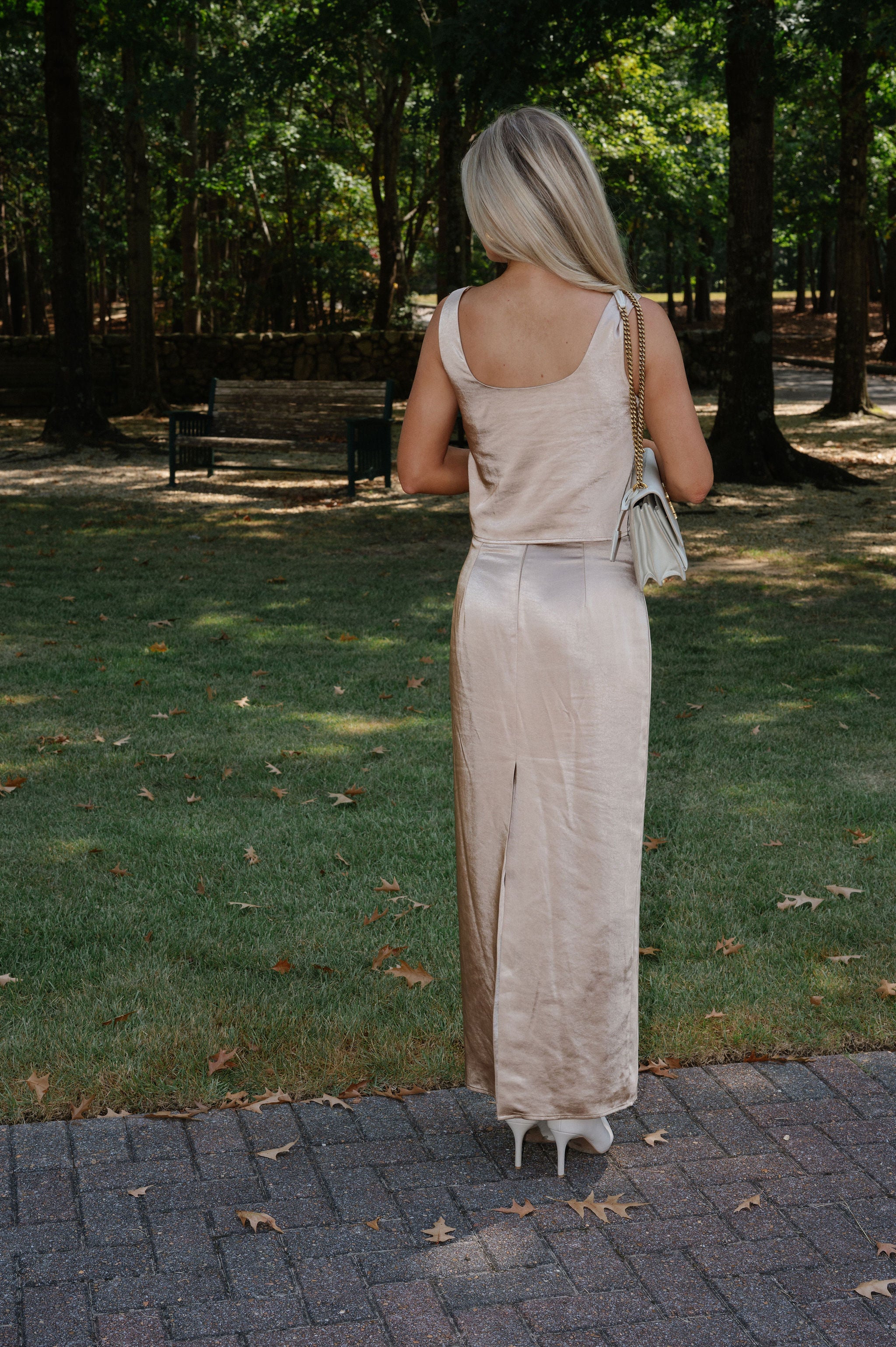 Satin Maxi Skirt Set-Bronze