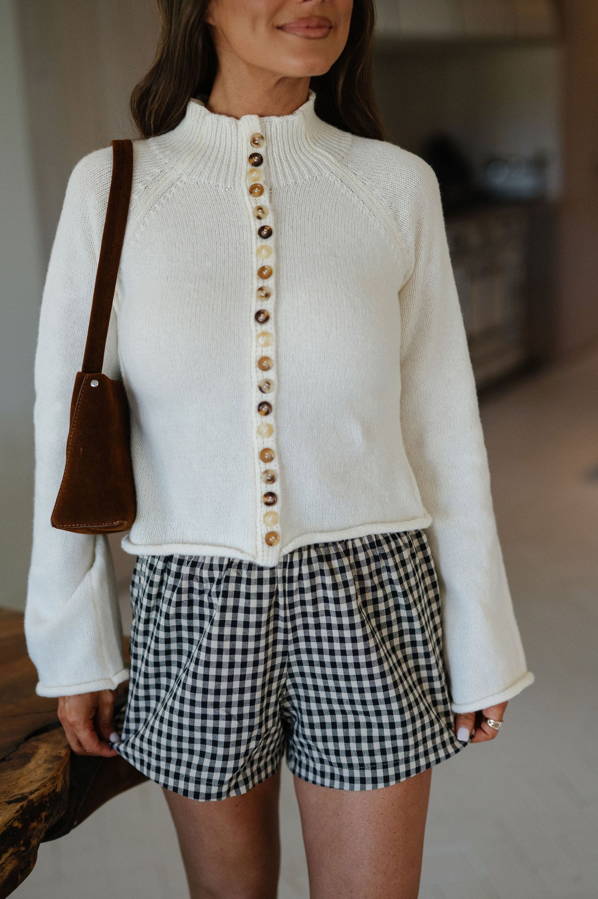 Myra Mock Neck Cardigan-Cream