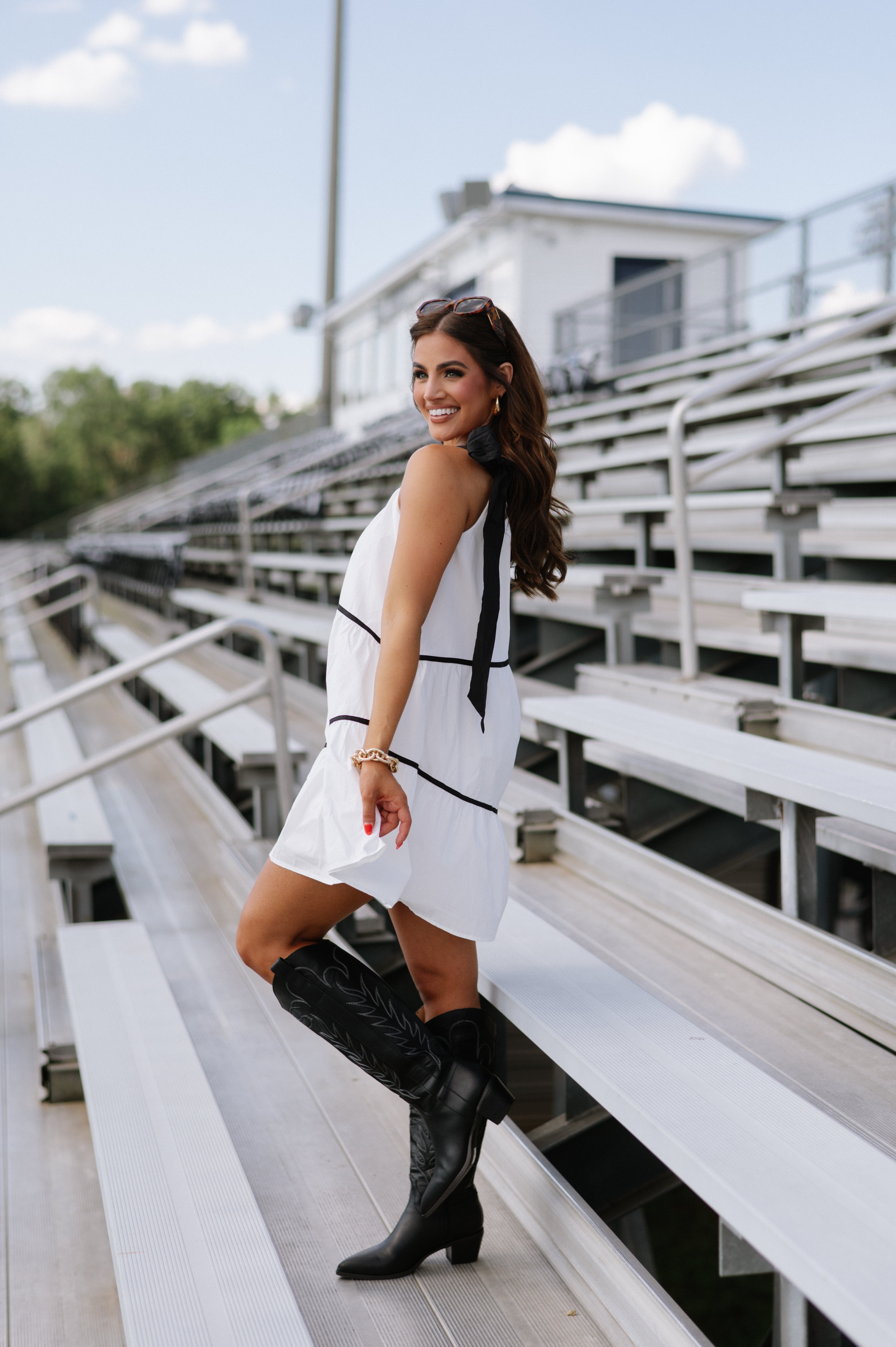 One Shoulder Bow Tie Mini Dress-Off White