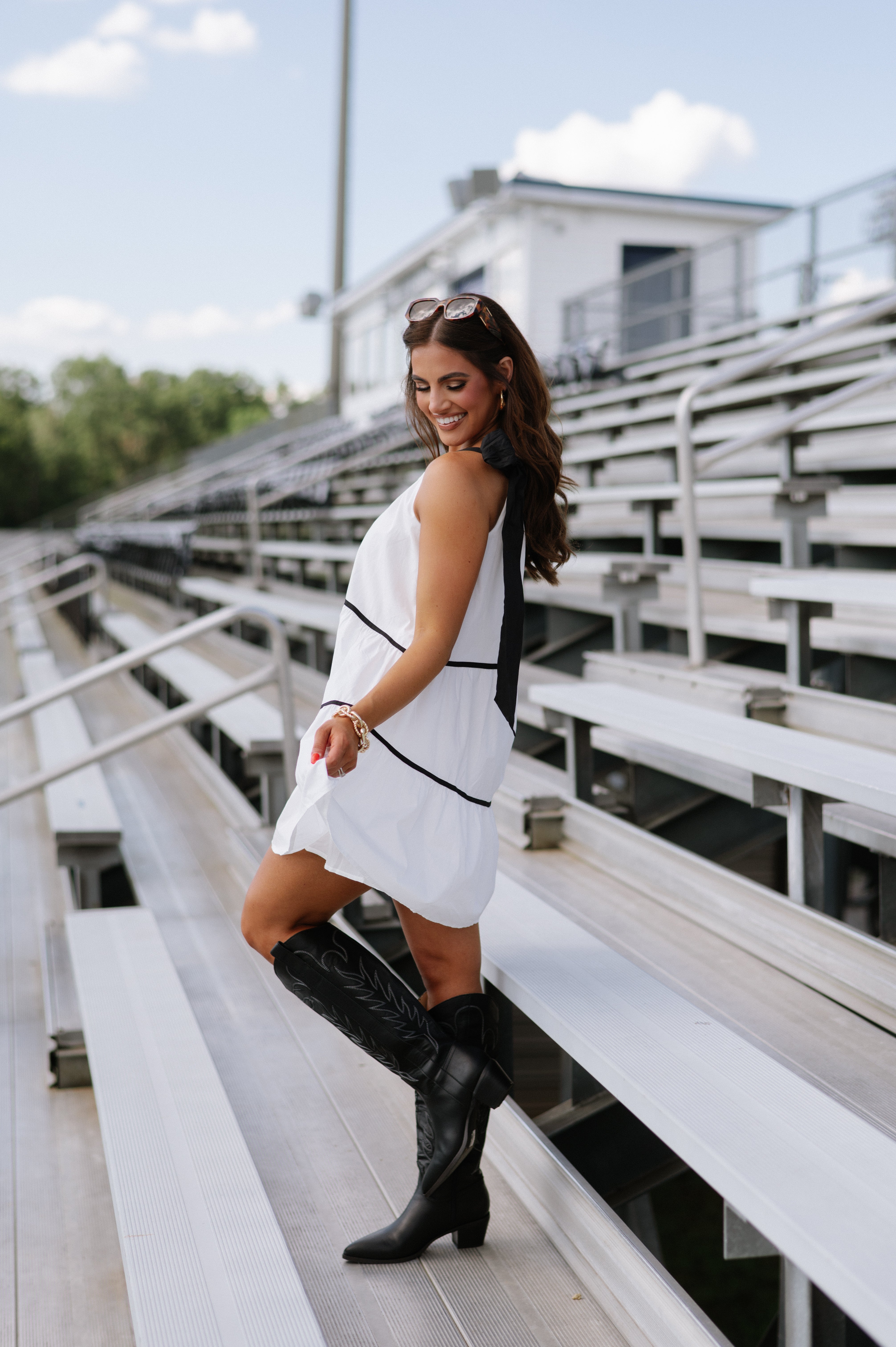 One Shoulder Bow Tie Mini Dress-Off White