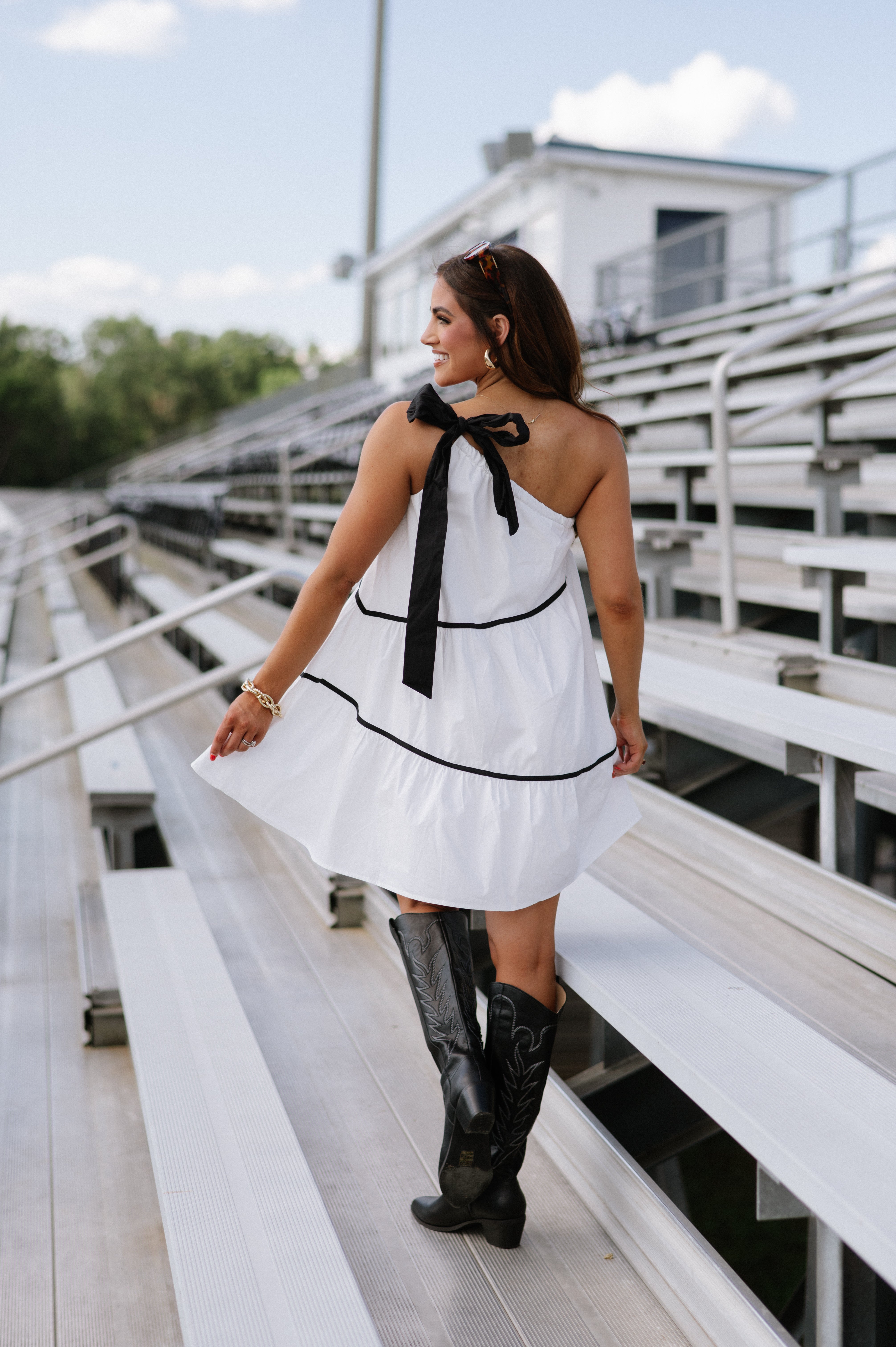 One Shoulder Bow Tie Mini Dress-Off White