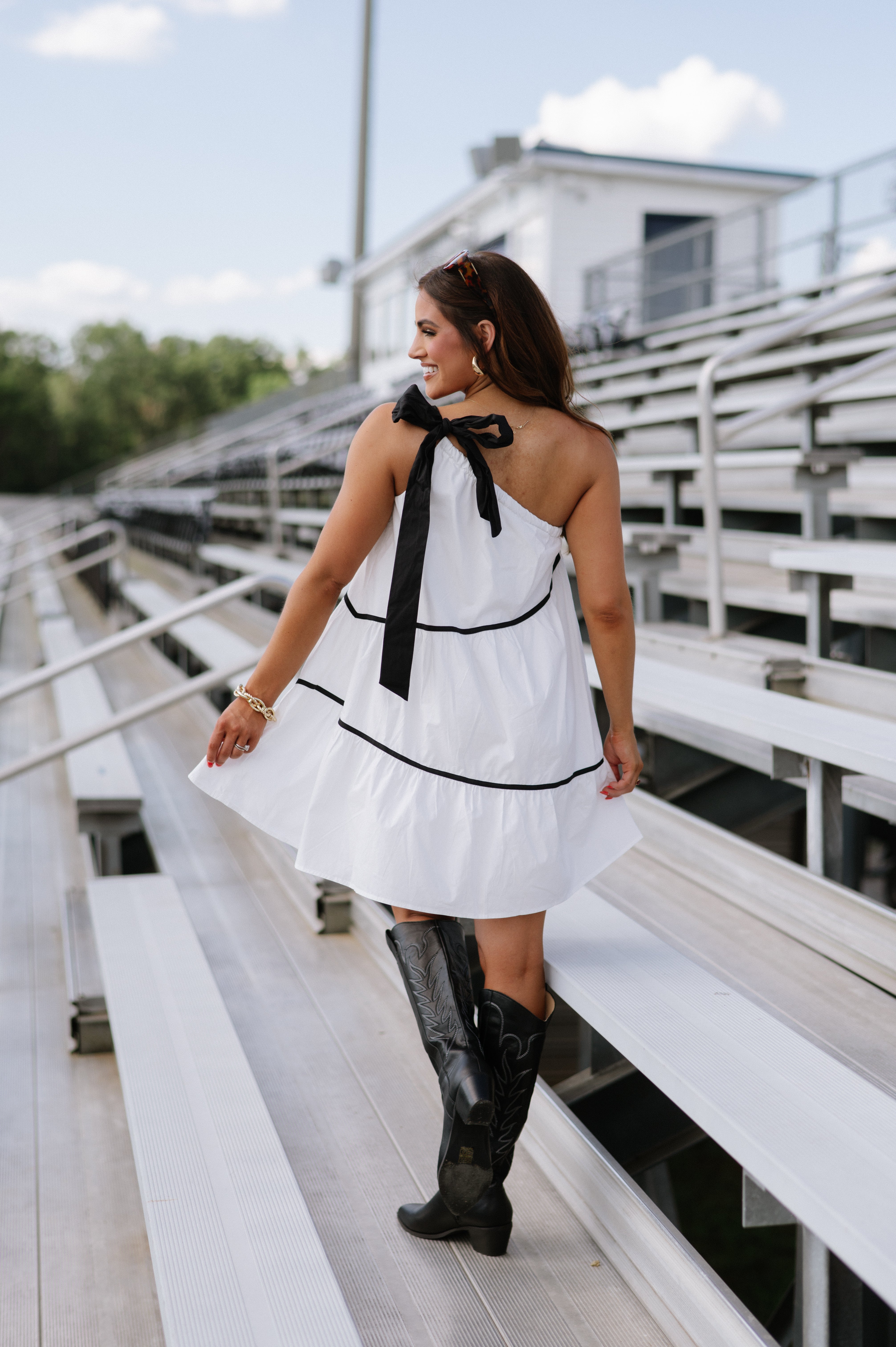 One Shoulder Bow Tie Mini Dress-Off White