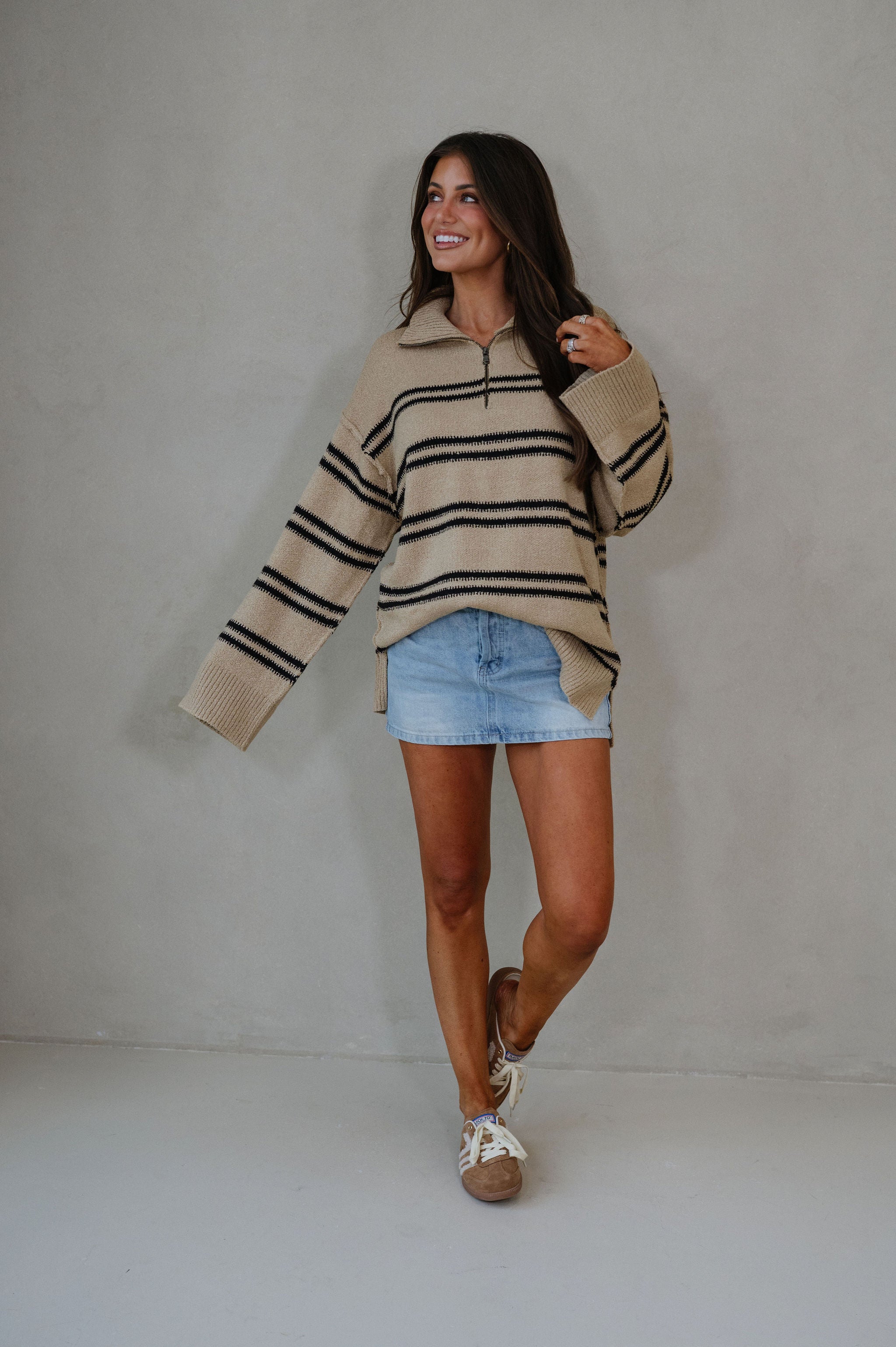 Ryder Textured Quarter Zip Sweater-Sand