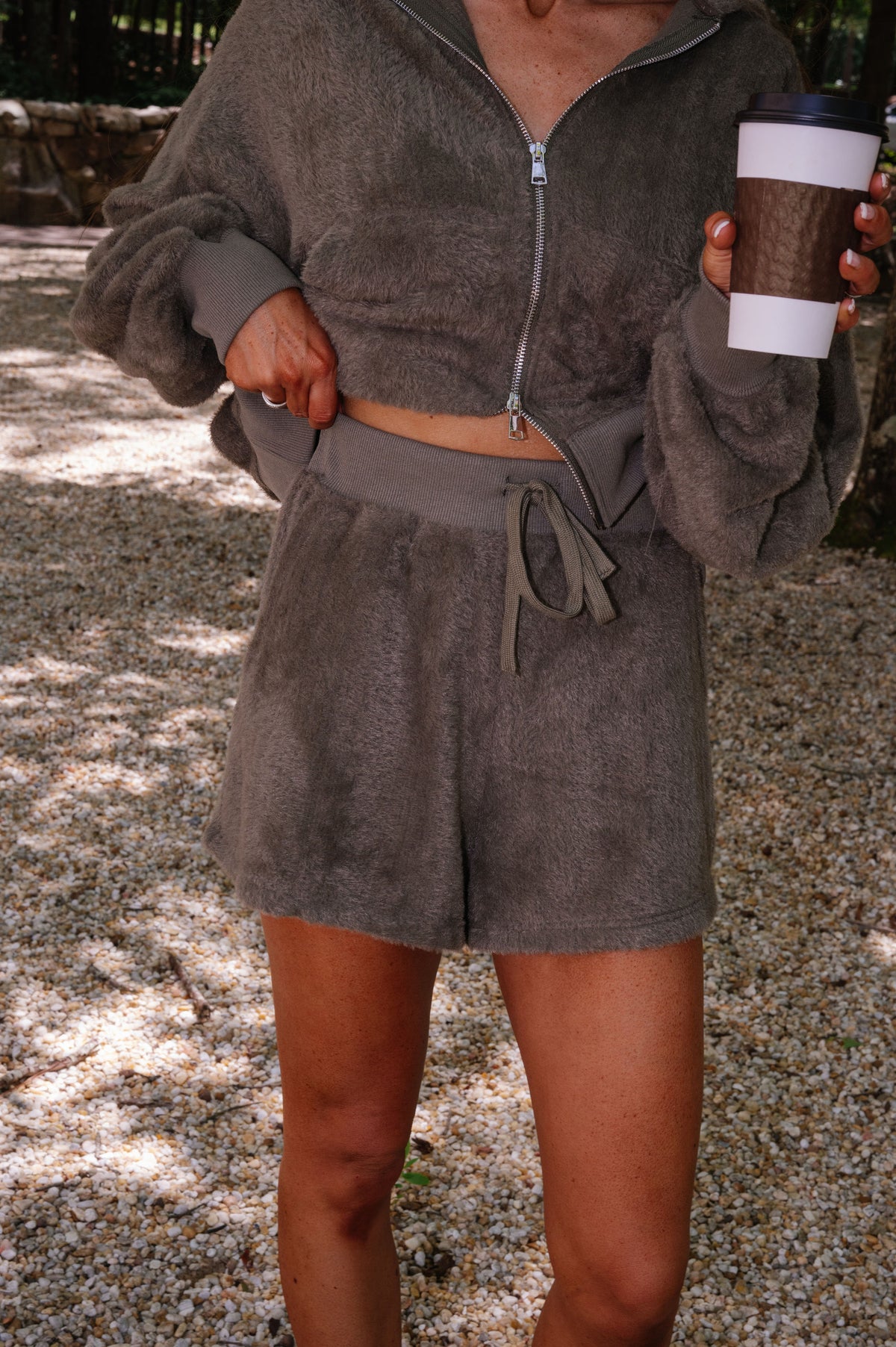 Fur Knit Short Set-Dusty Olive