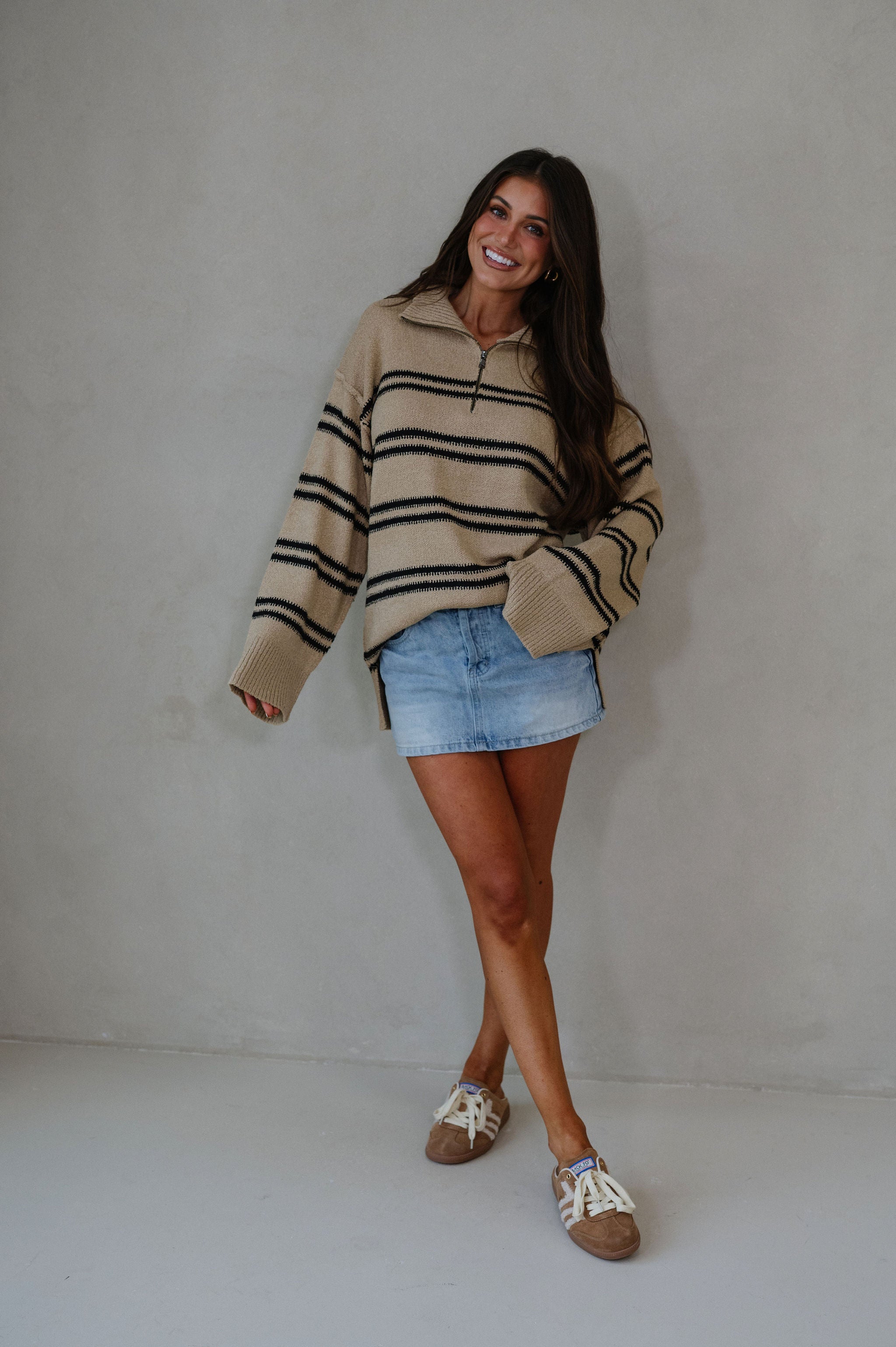 Ryder Textured Quarter Zip Sweater-Sand