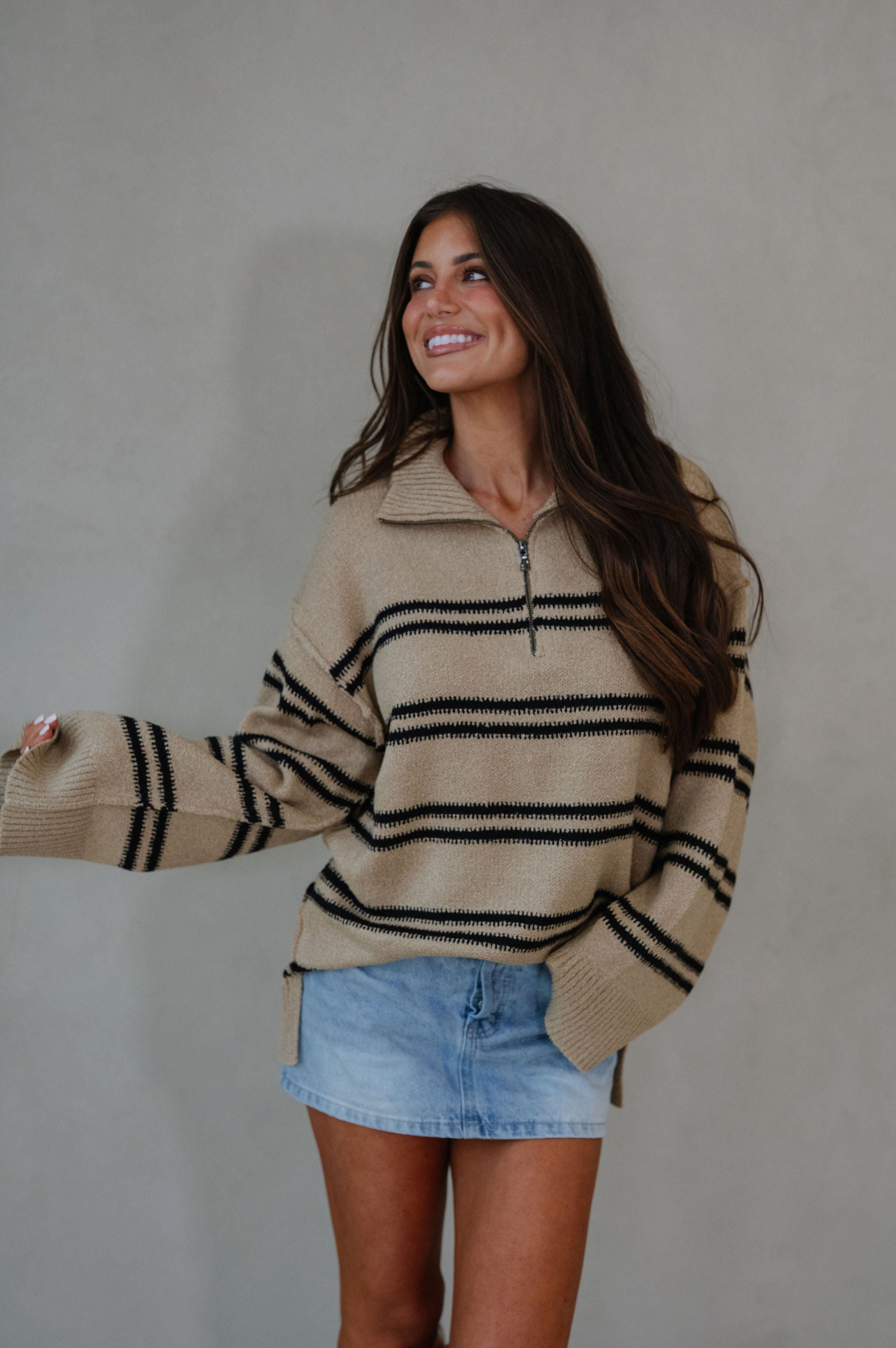 Ryder Textured Quarter Zip Sweater-Sand