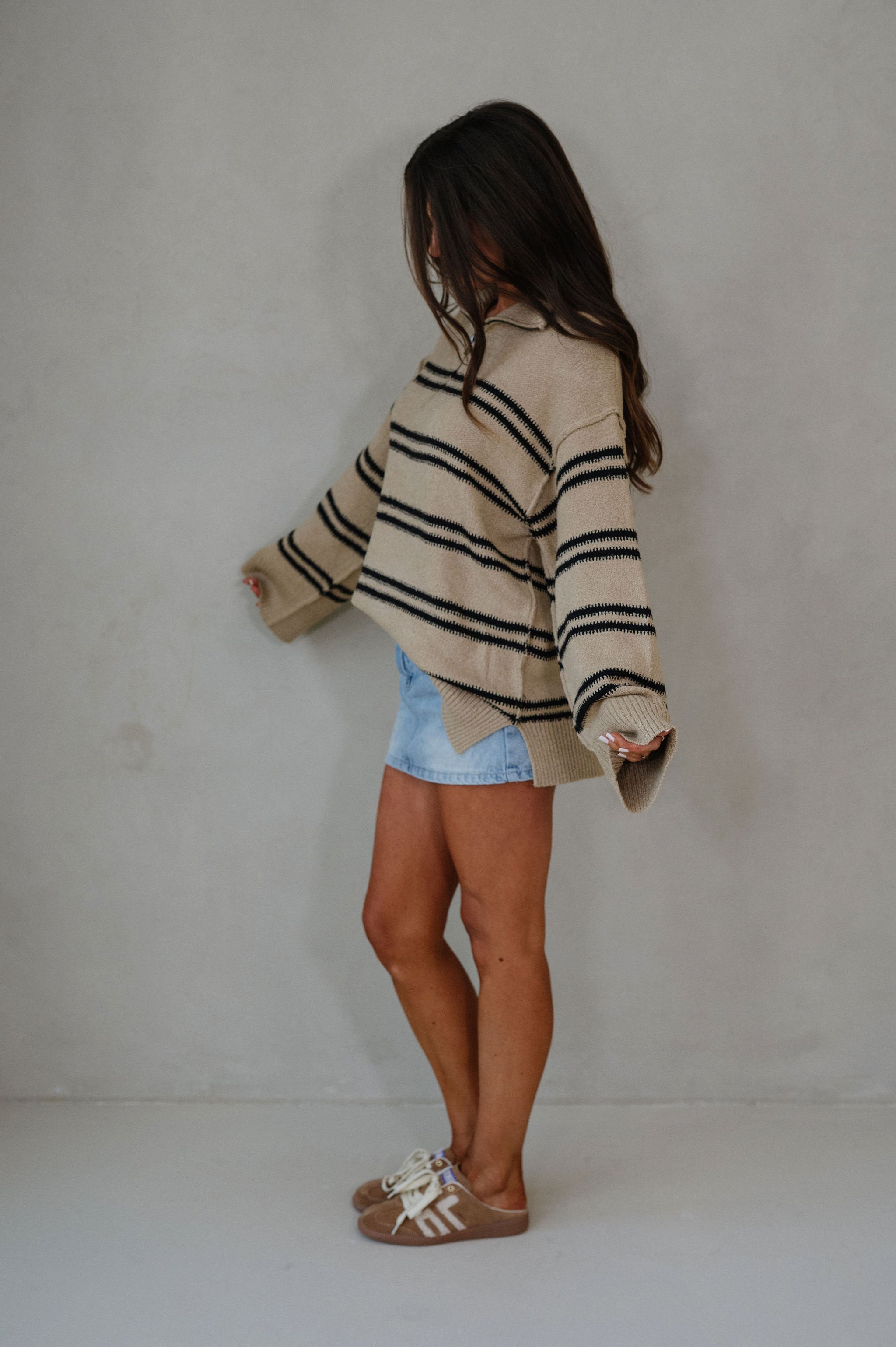 Ryder Textured Quarter Zip Sweater-Sand