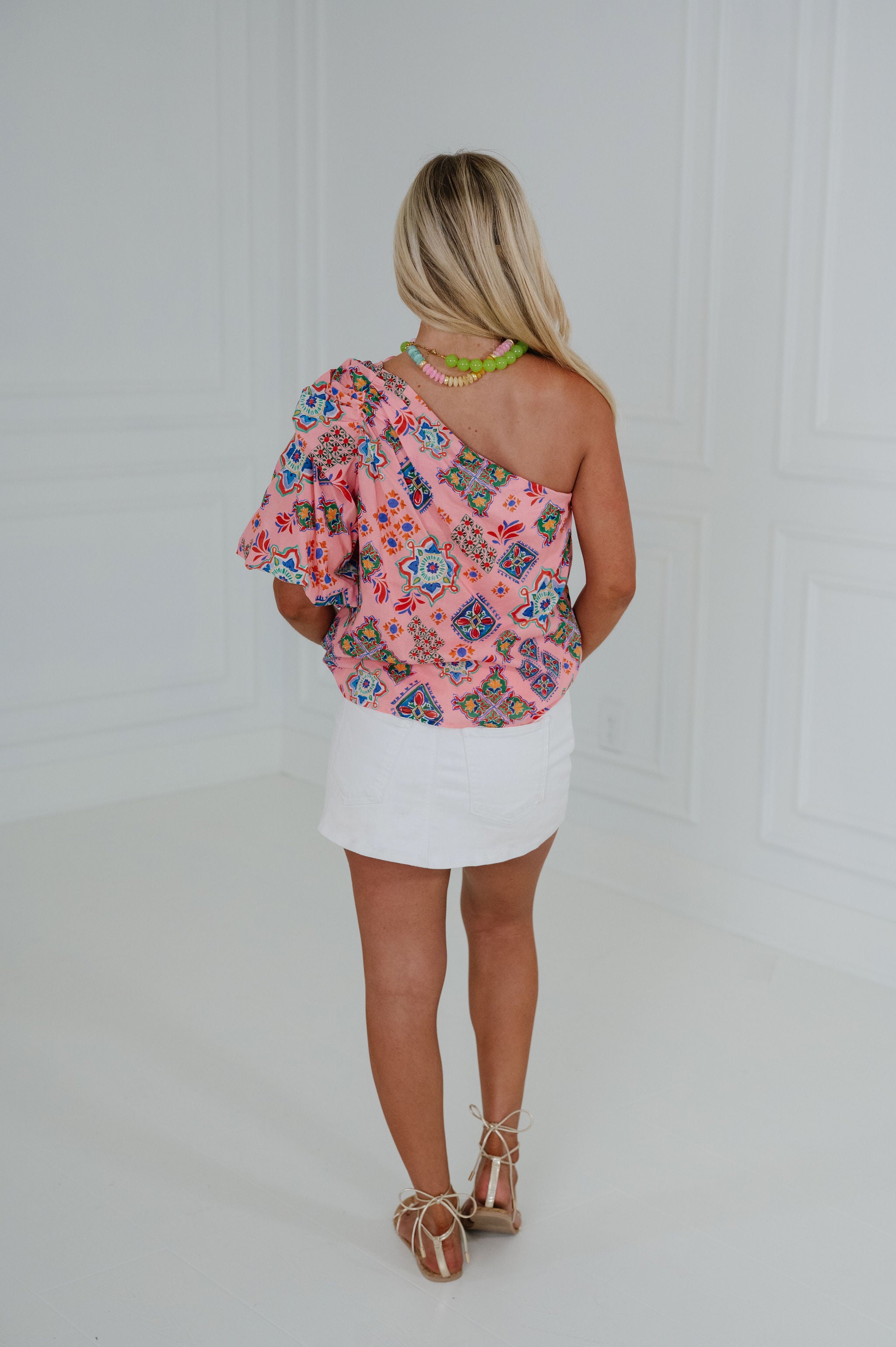 Printed Pleated Top-Pink Multi